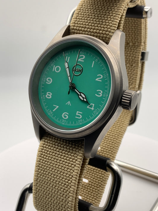 Iris. 36mm Titanium case. 11mm thick. Sapphire crystal. Seiko VH31 mecha-quartz.