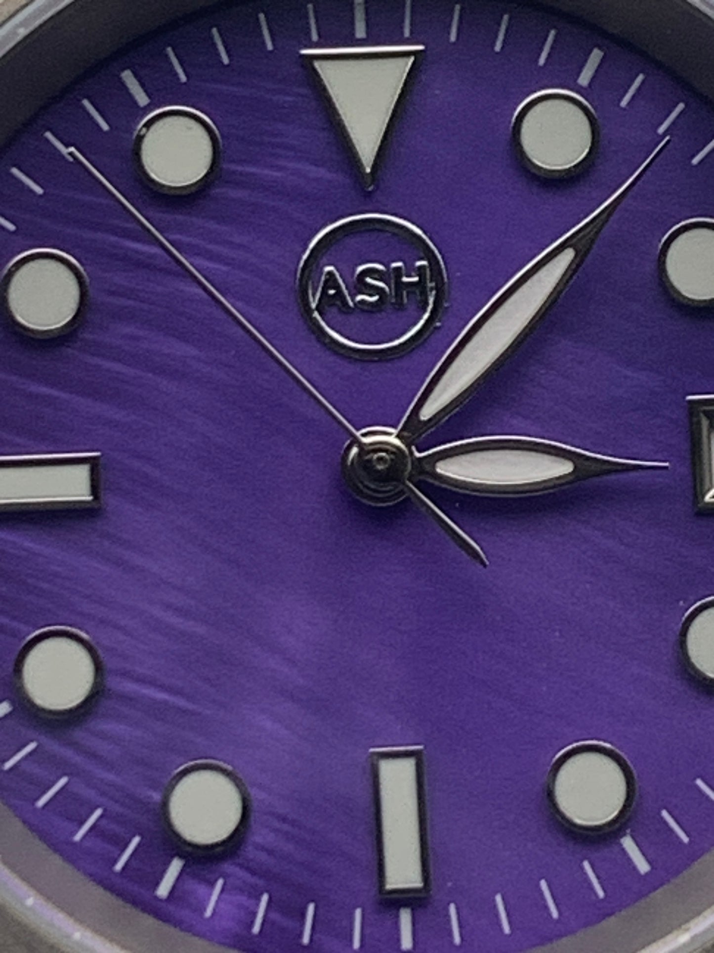 Larkspur. 36mm Titanium field watch. Purple MOP dial. Seiko NH35.