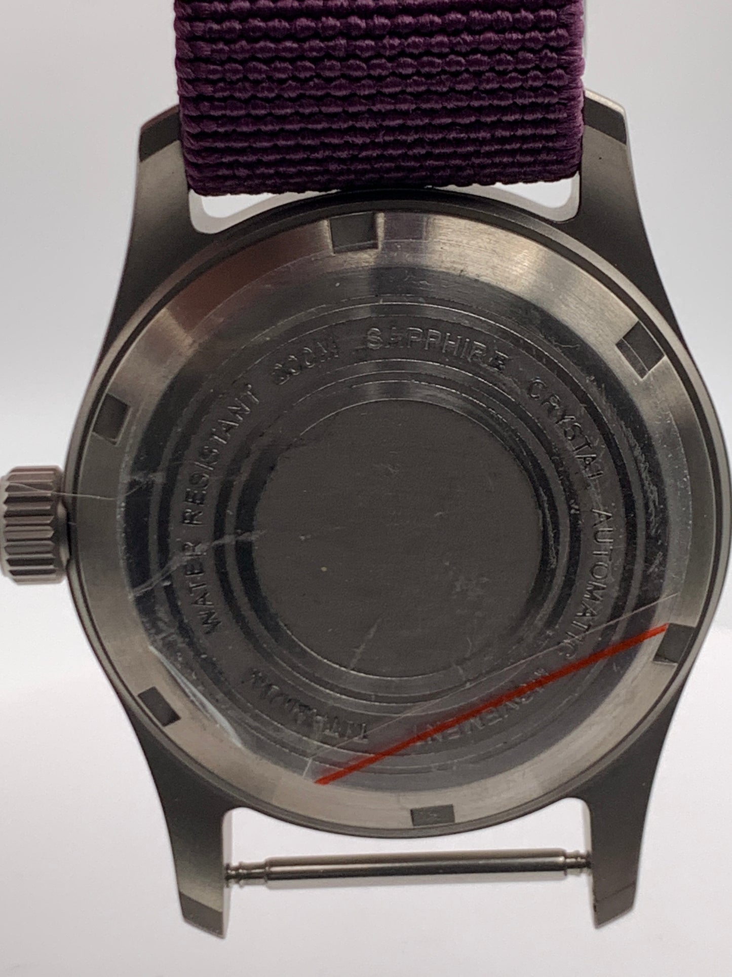 Larkspur 1.1 - 36mm Titanium field watch. Purple MOP dial. Seiko NH35.