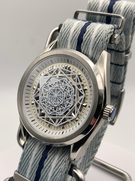 Blizzard - 40mm Stainless steel case. Sapphire crystal. Snowflake dial and handset. Seiko NH70 skeleton automatic.