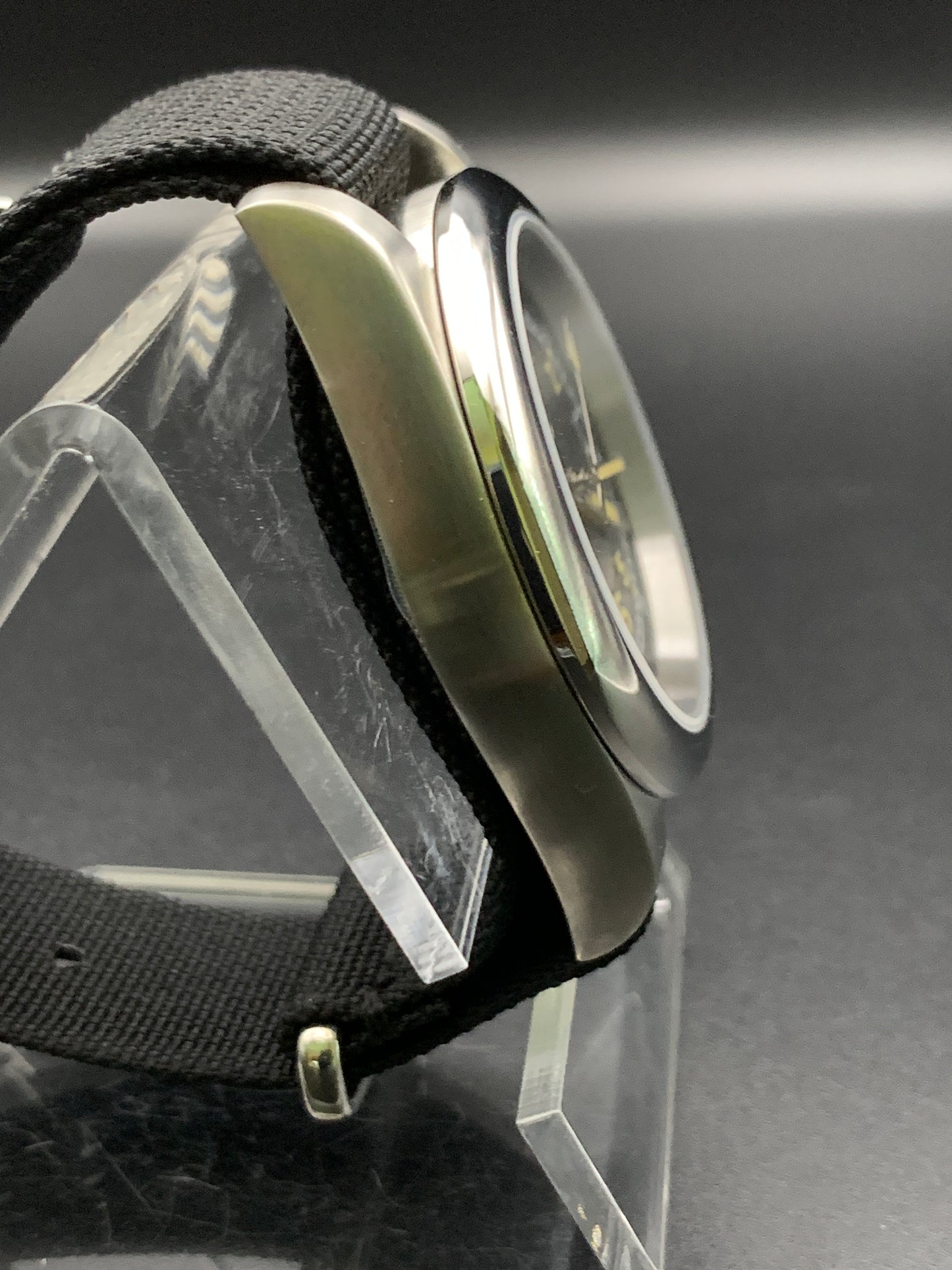 Black and yellow 39mm field watch.