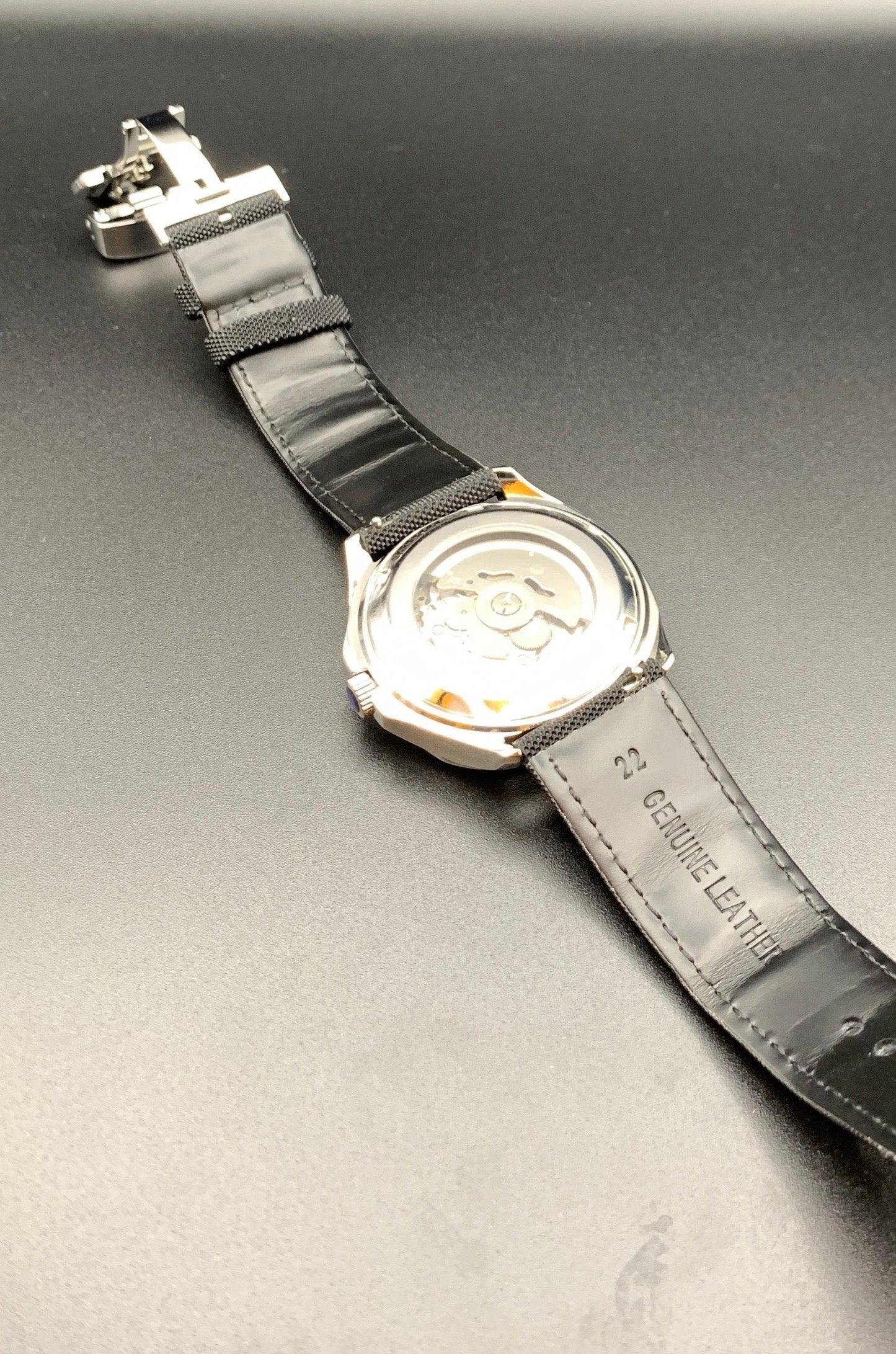 Black Waves Dial Wristwatch. Seiko NH35 Automatic.