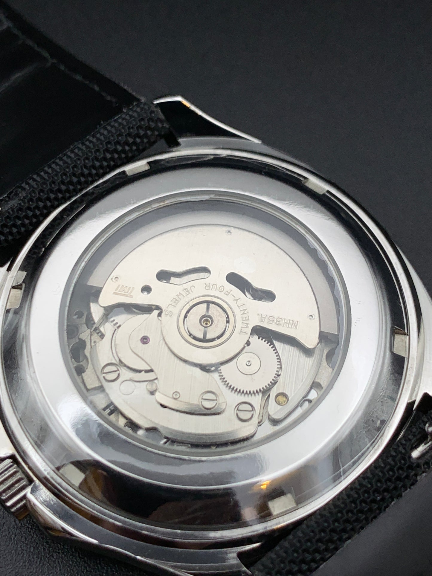 Black Waves Dial Wristwatch. Seiko NH35 Automatic.