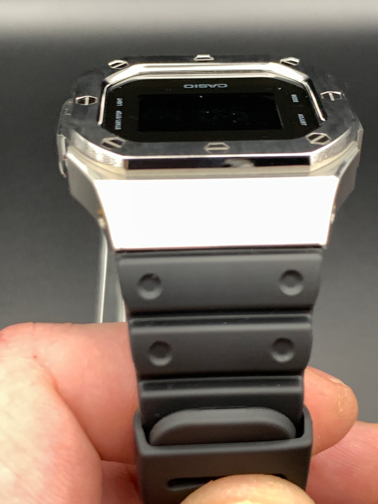 Custom G-Shock. CasioOak. DW5600 metal case. Negative Display.