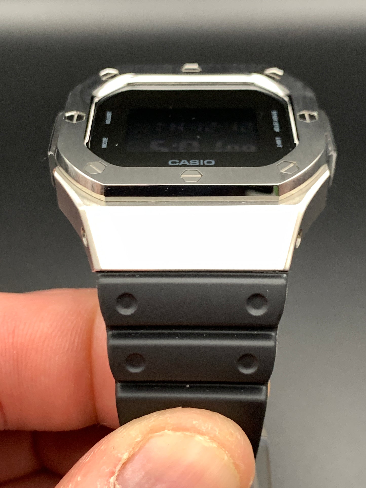 Custom G-Shock. CasioOak. DW5600 metal case. Negative Display.