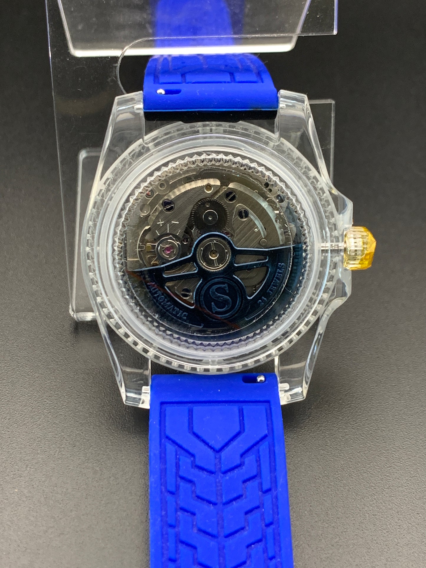 Acrylic transparent Seiko NH35 wristwatch.