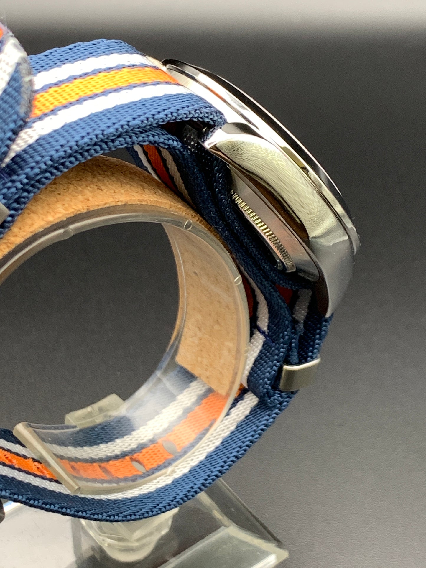 Blue and Orange New York Mets inspired wristwatch. Seiko NH38.