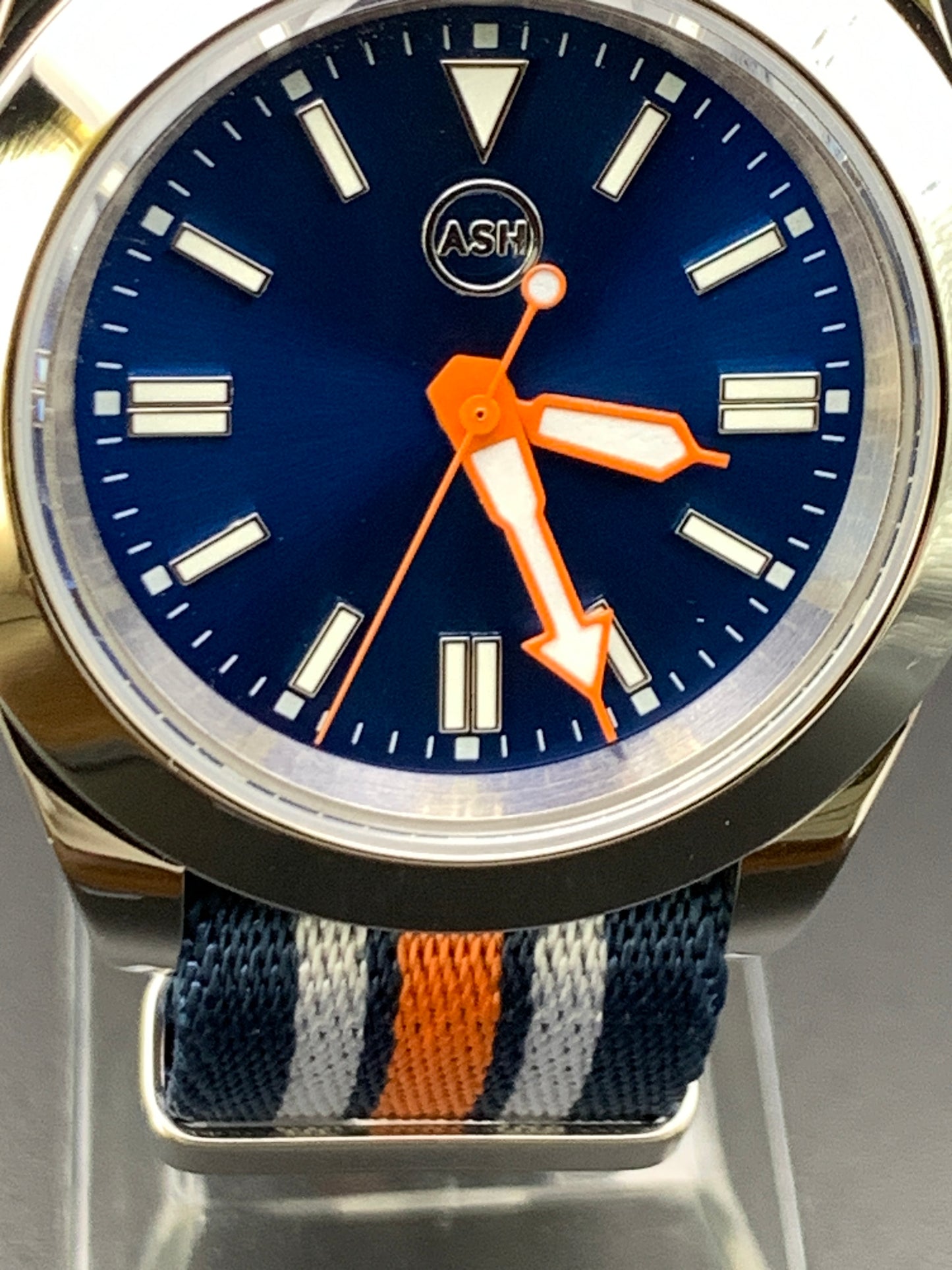 Blue and Orange New York Mets inspired wristwatch. Seiko NH38.
