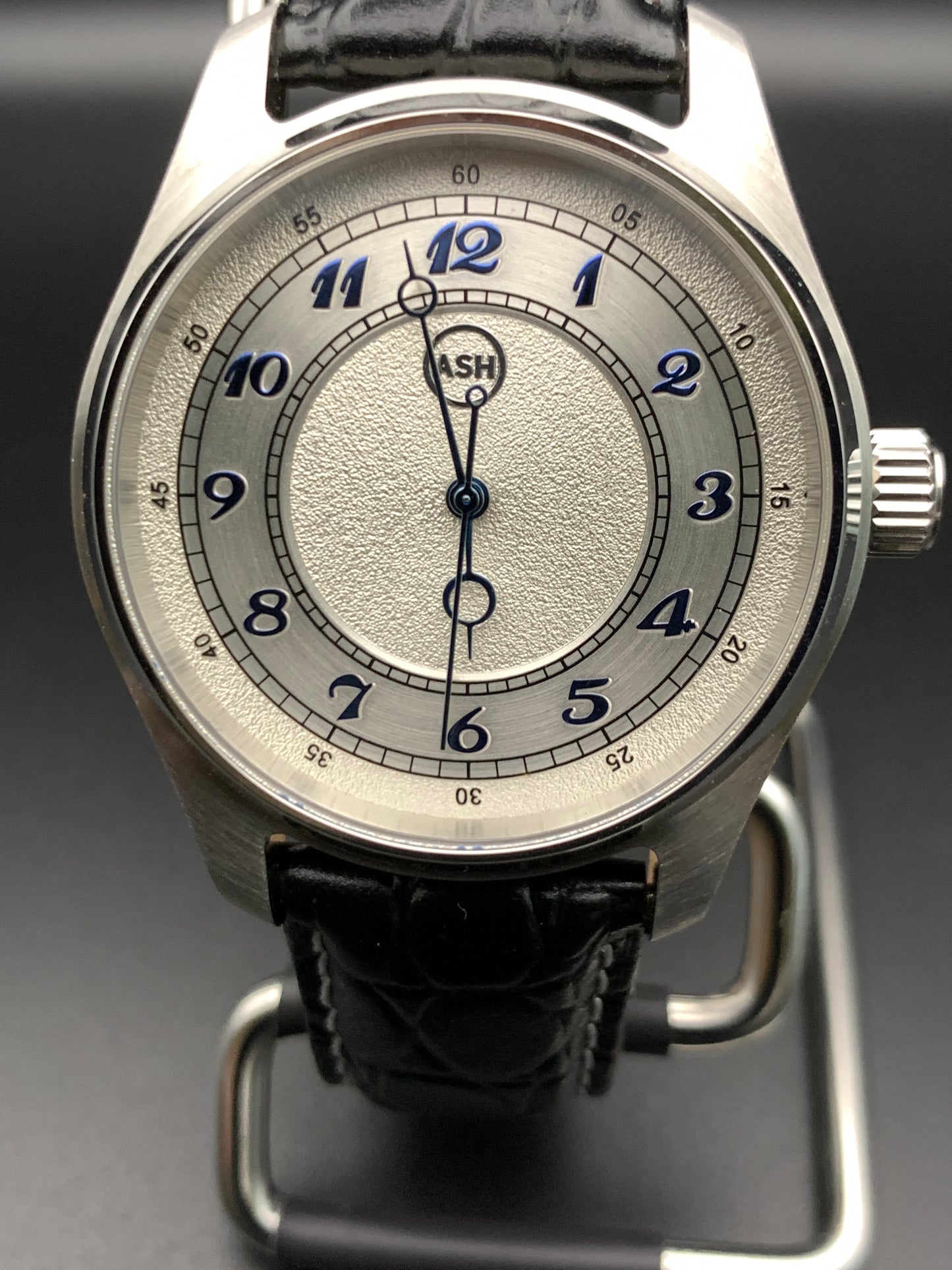 Silver and Blue. Multi texture dial. Vintage Style Dress Watch.