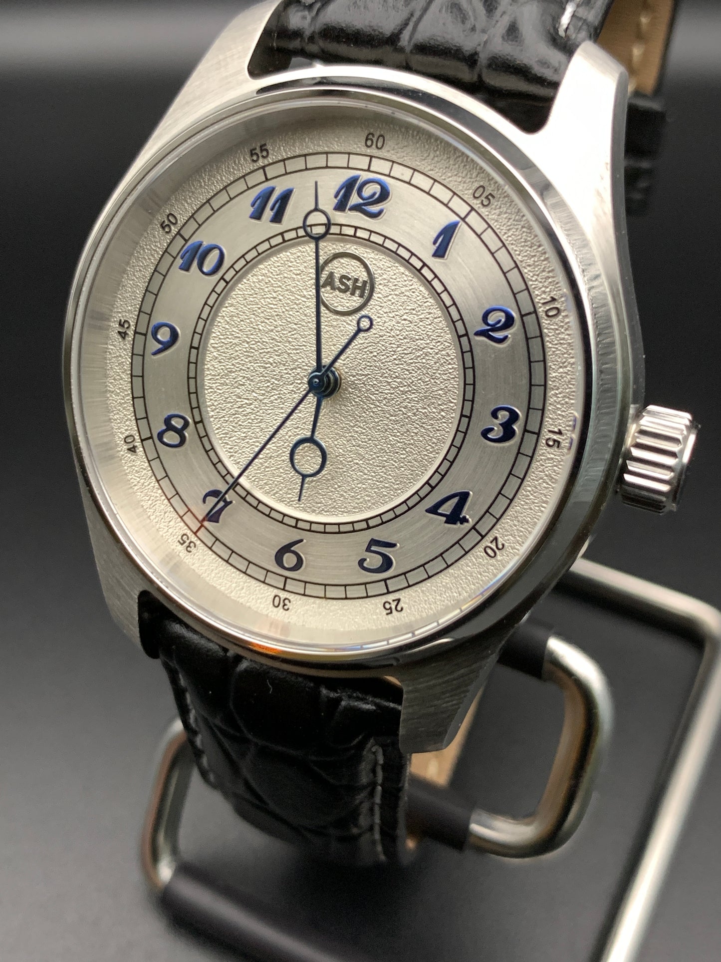 Silver and Blue. Multi texture dial. Vintage Style Dress Watch.