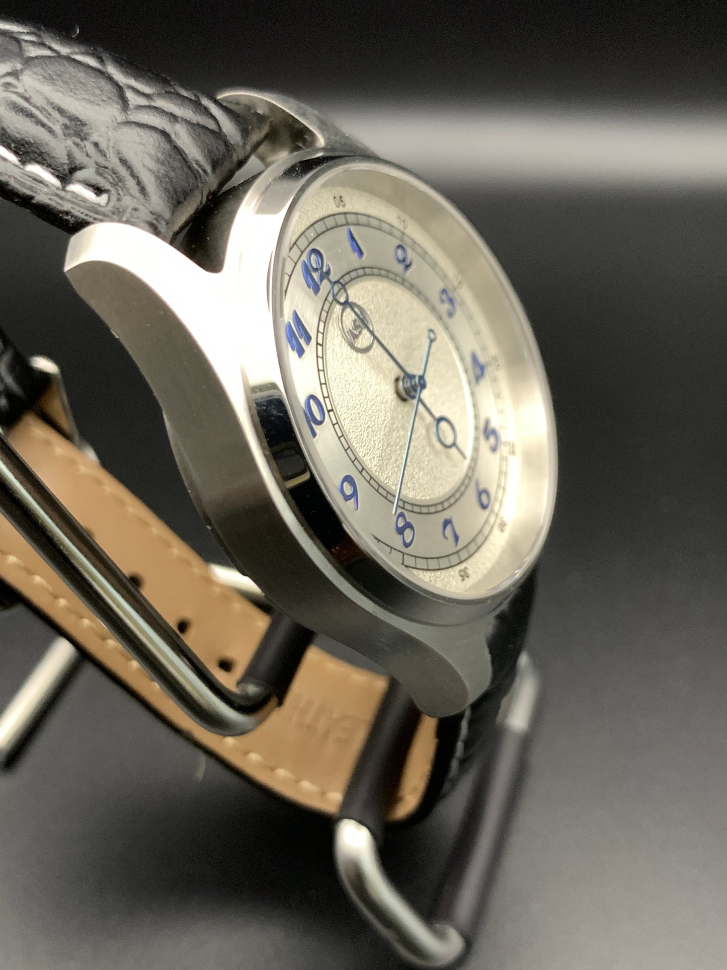 Silver and Blue. Multi texture dial. Vintage Style Dress Watch.