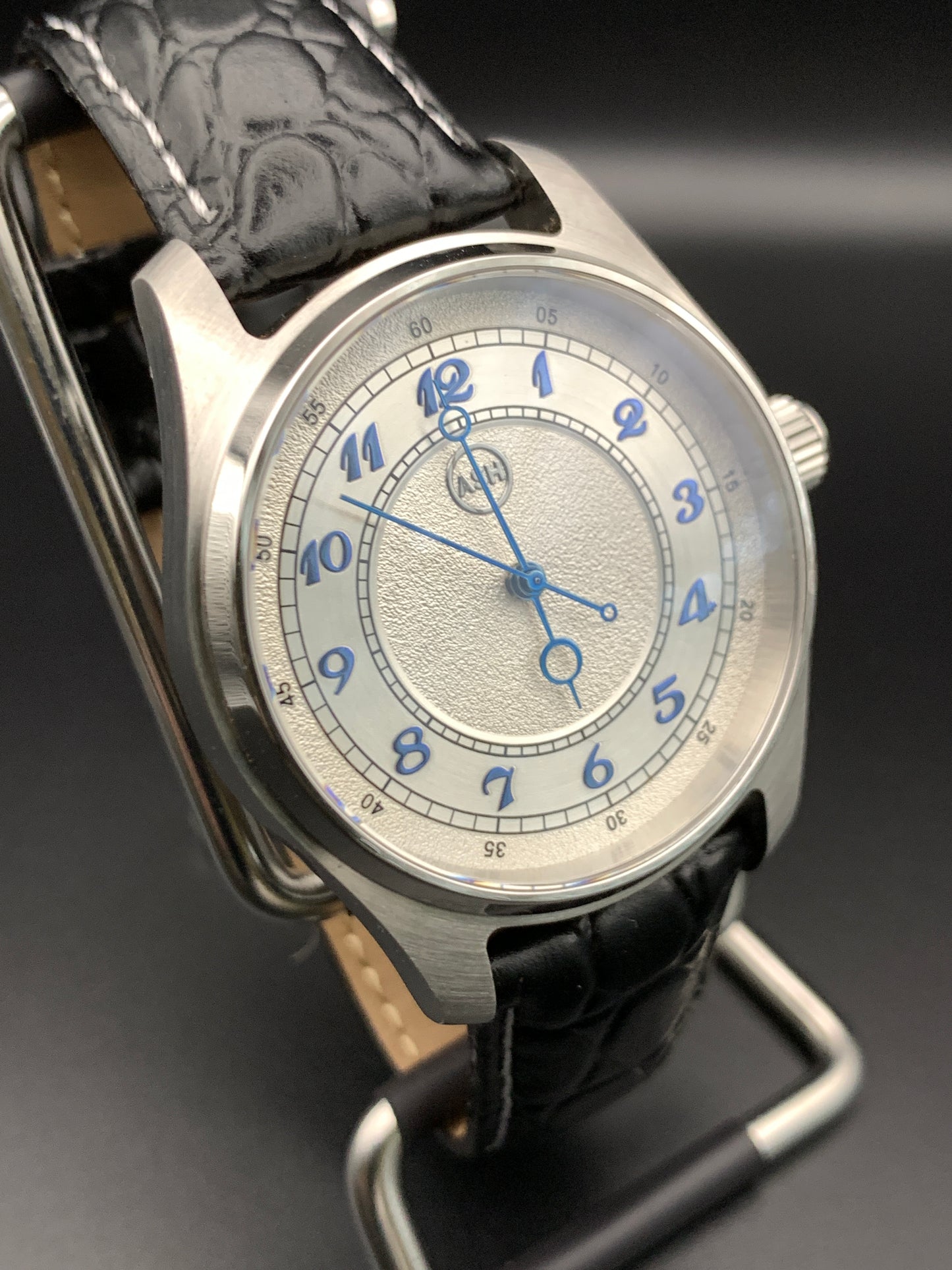Silver and Blue. Multi texture dial. Vintage Style Dress Watch.