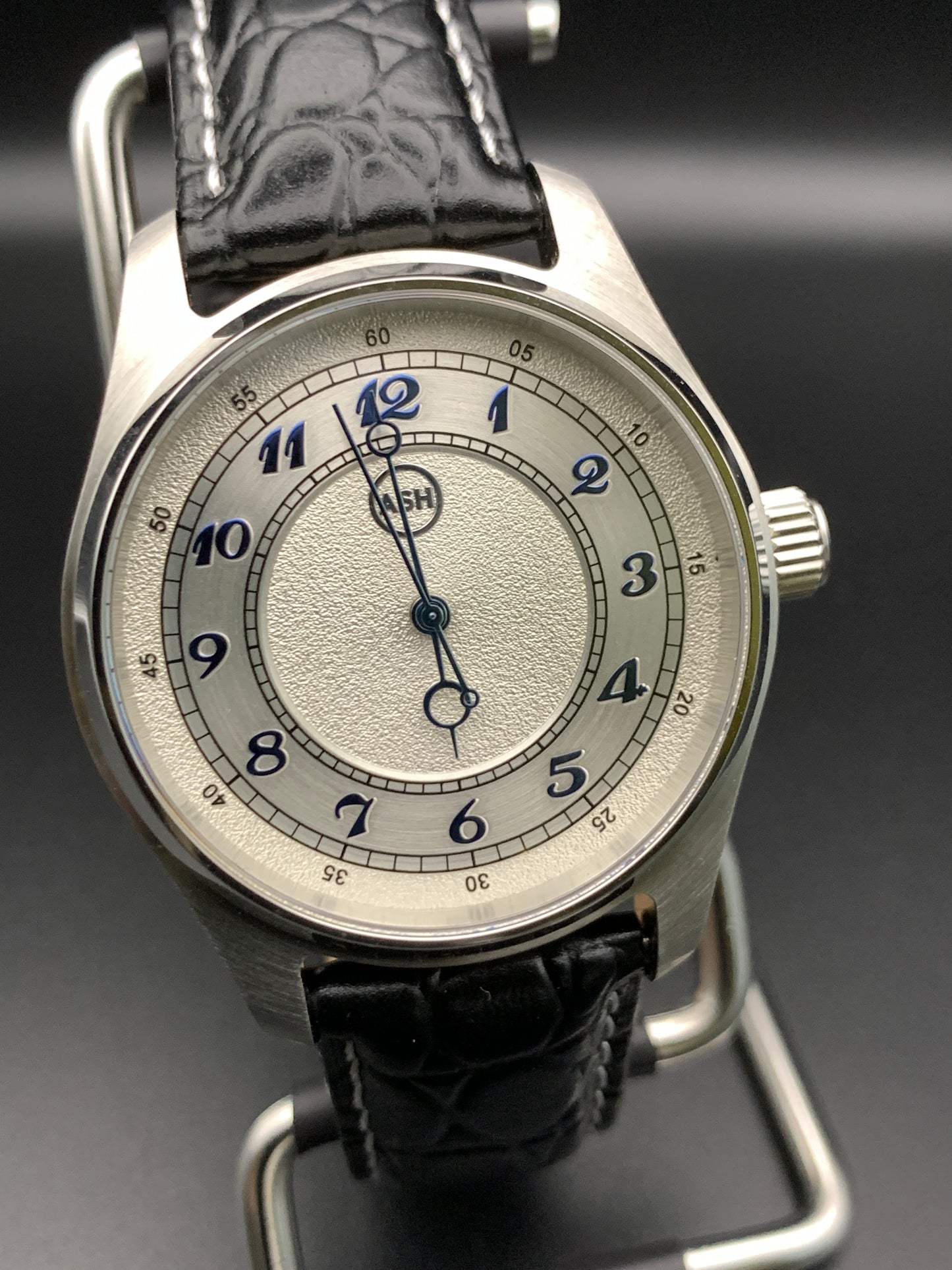 Silver and Blue. Multi texture dial. Vintage Style Dress Watch.