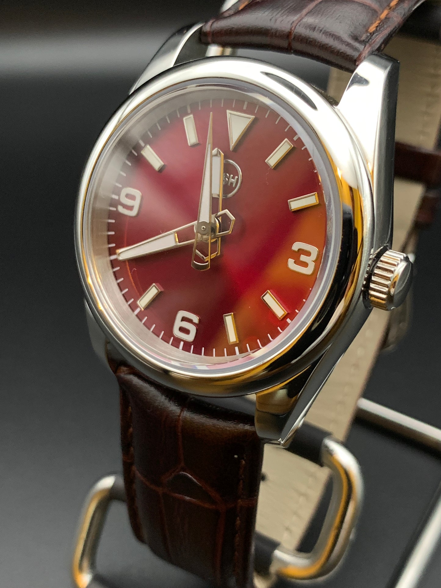 Crimson Dial. 36mm Dress Watch. Unique Handset.