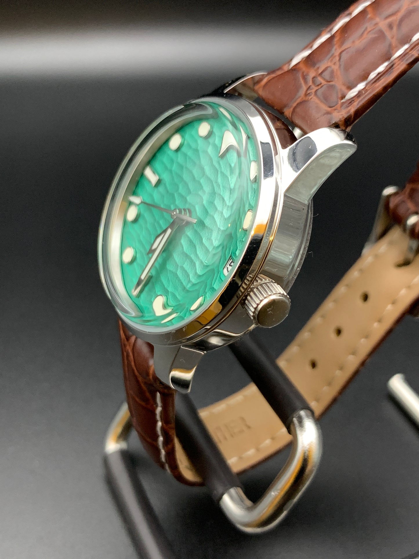Seafoam Green Wave Dial Dress Watch. Seiko NH35 Automatic.
