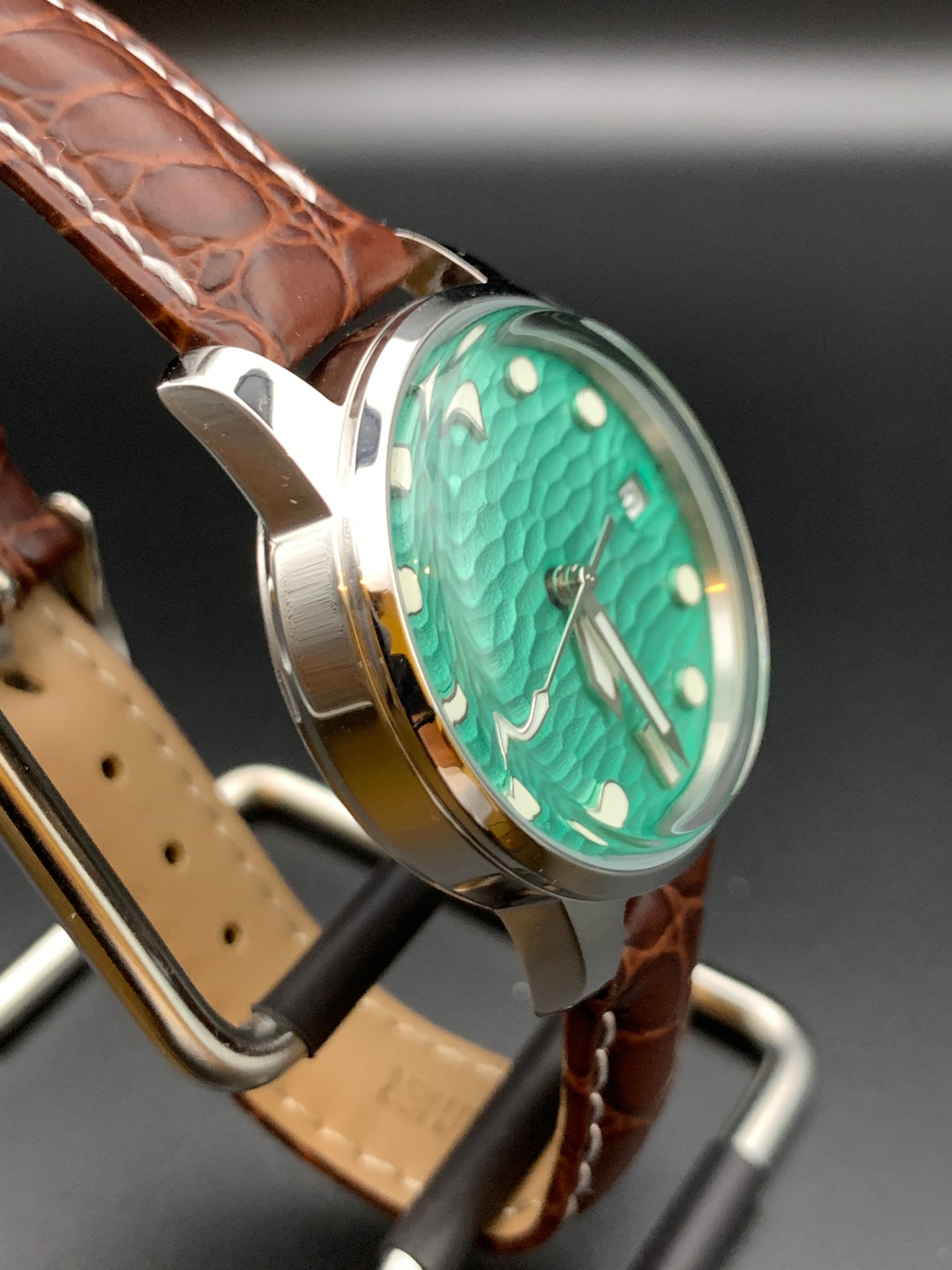 Seafoam Green Wave Dial Dress Watch. Seiko NH35 Automatic.