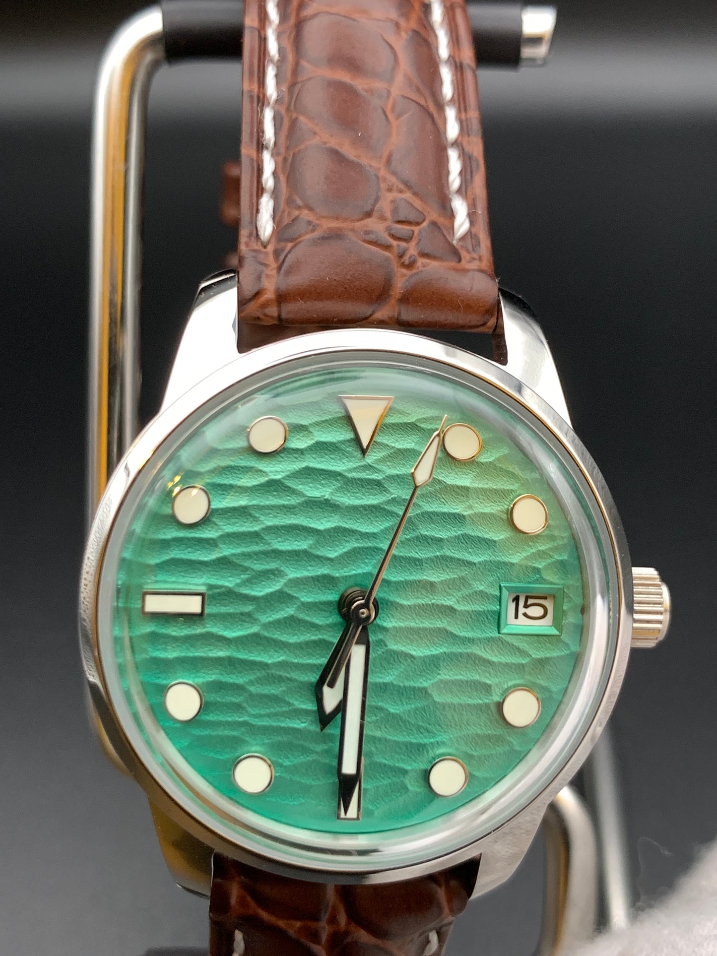 Seafoam Green Wave Dial Dress Watch. Seiko NH35 Automatic.