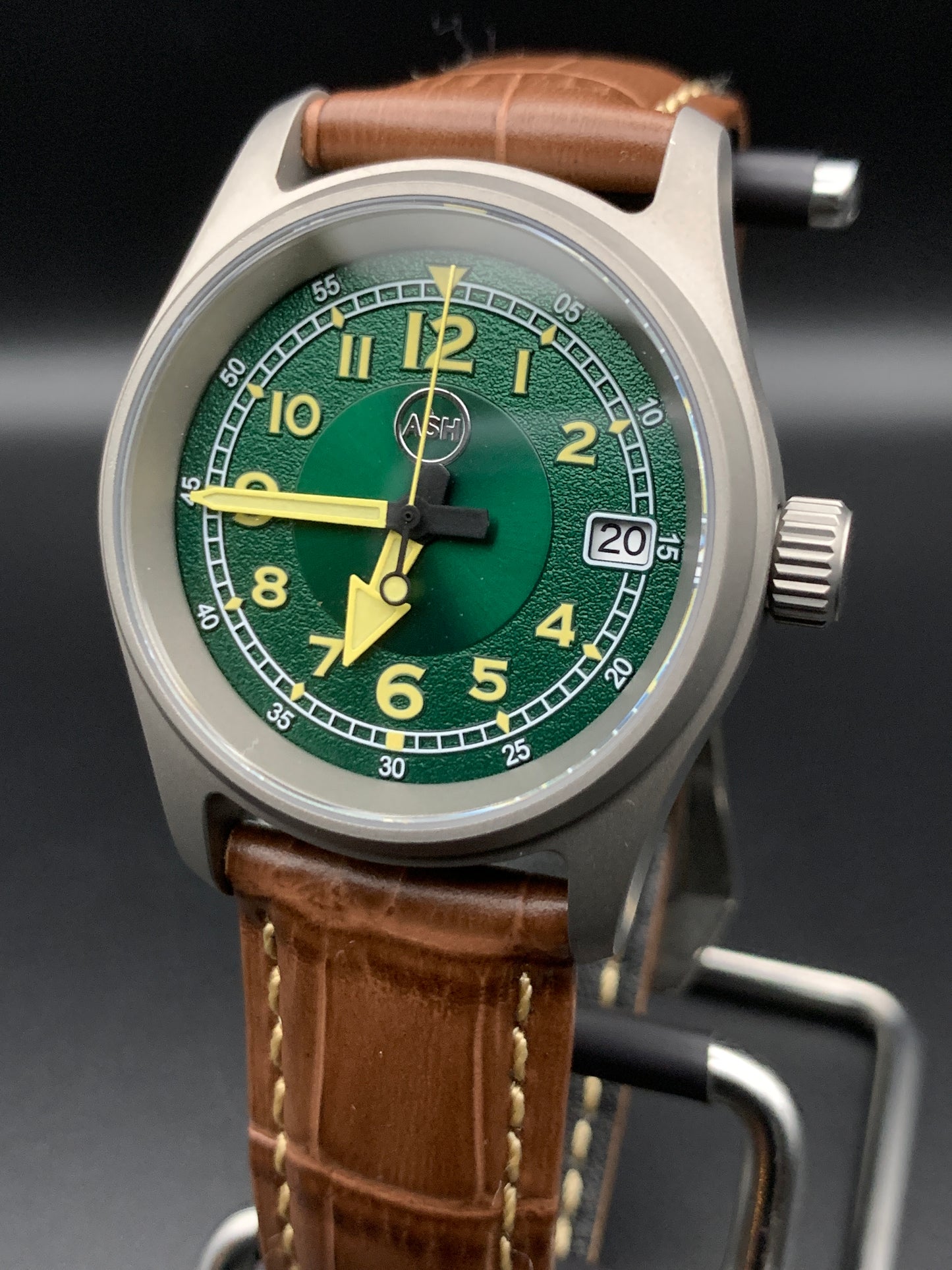 Green and Yellow Titanium Field Watch. Seiko NH35 Automatic.