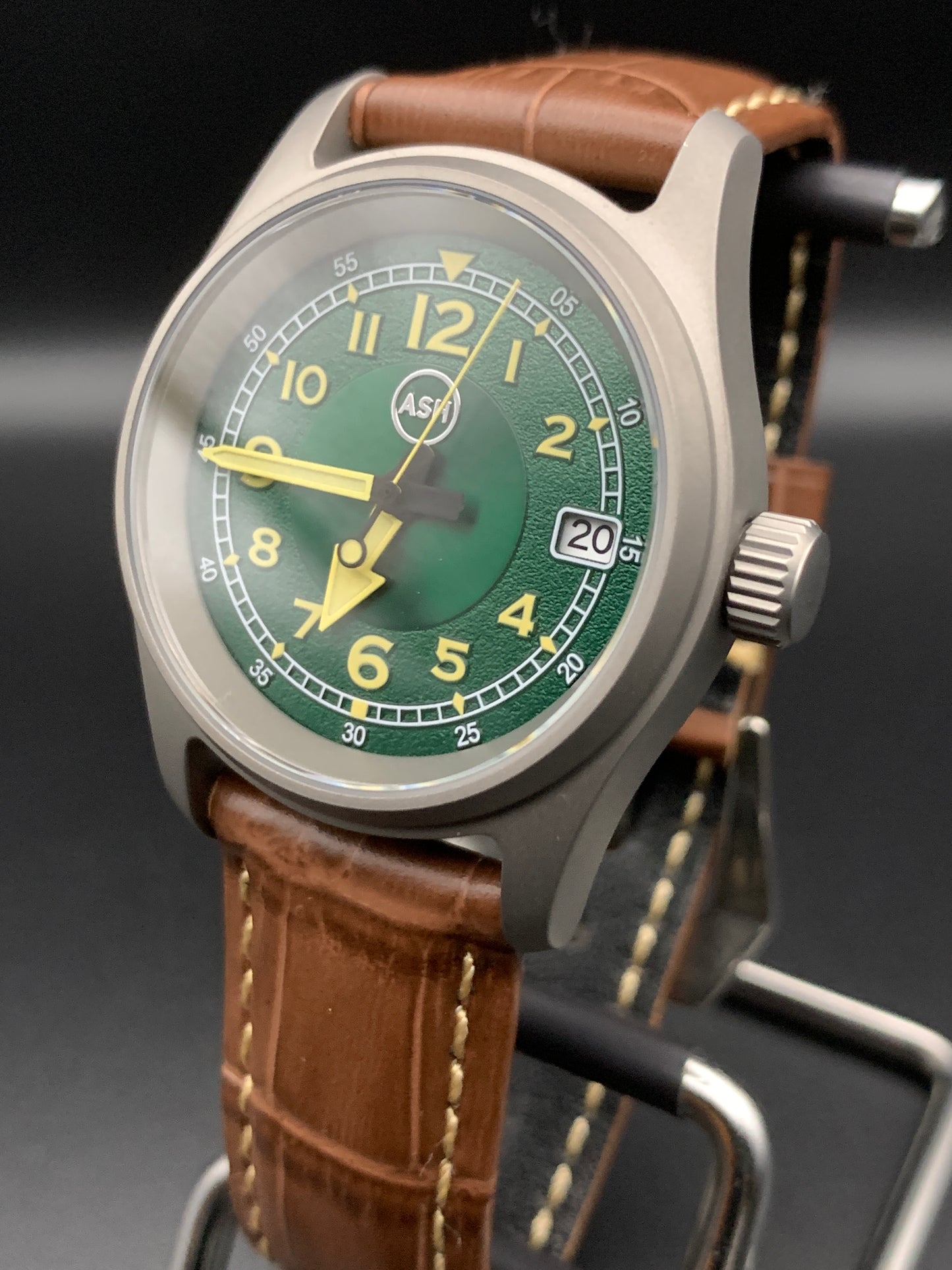 Green and Yellow Titanium Field Watch. Seiko NH35 Automatic.