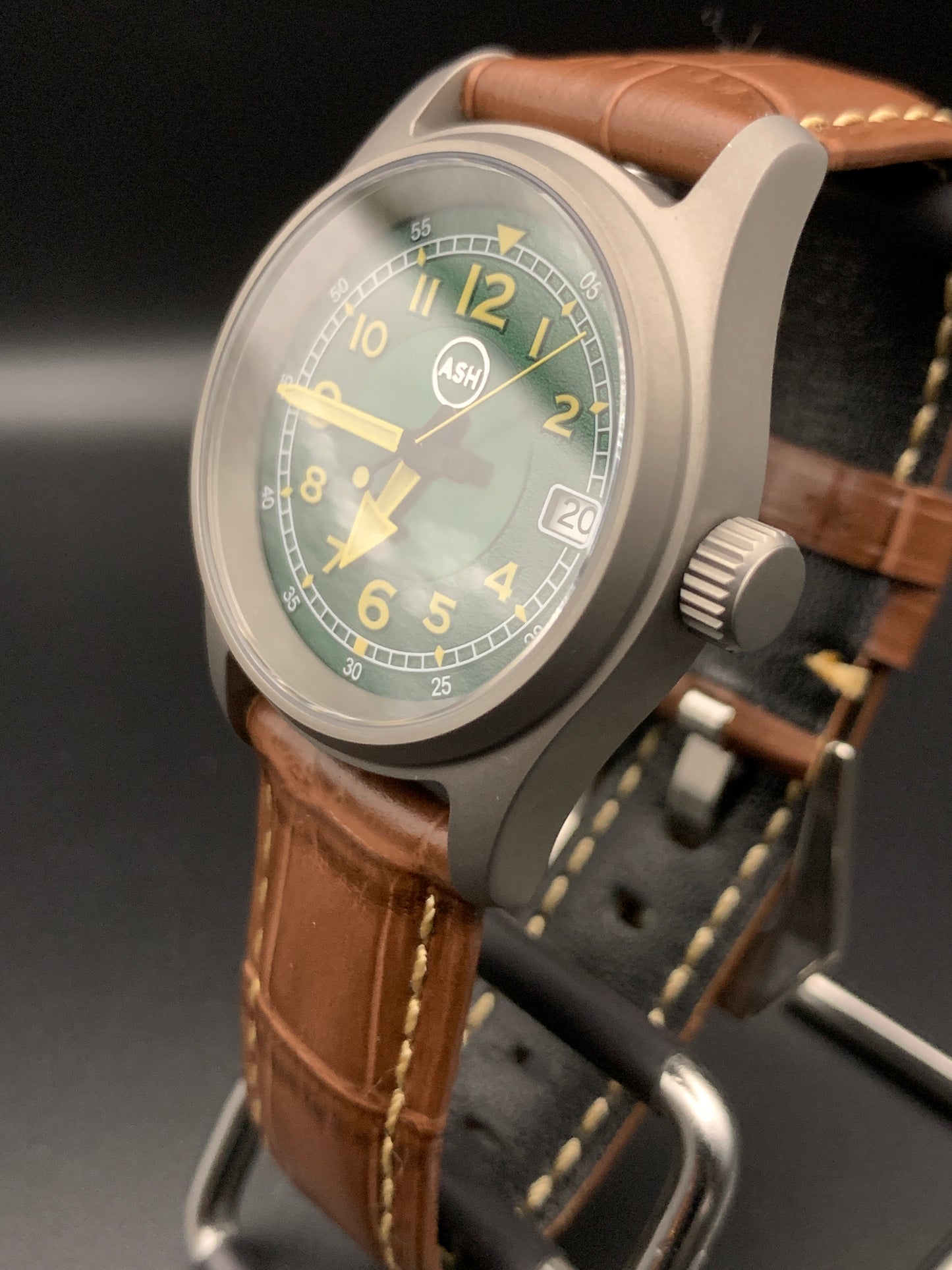 Green and Yellow Titanium Field Watch. Seiko NH35 Automatic.