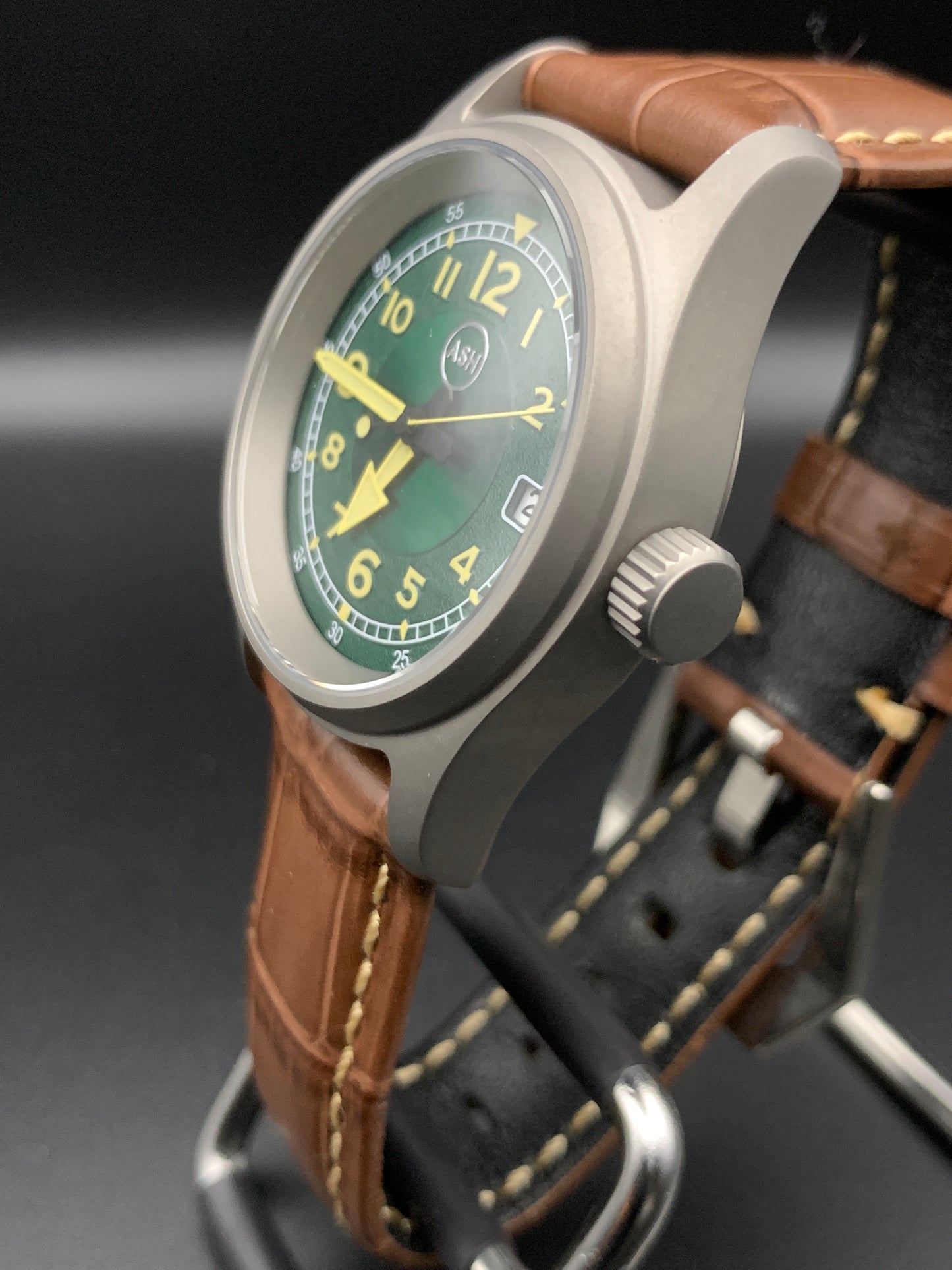 Green and Yellow Titanium Field Watch. Seiko NH35 Automatic.