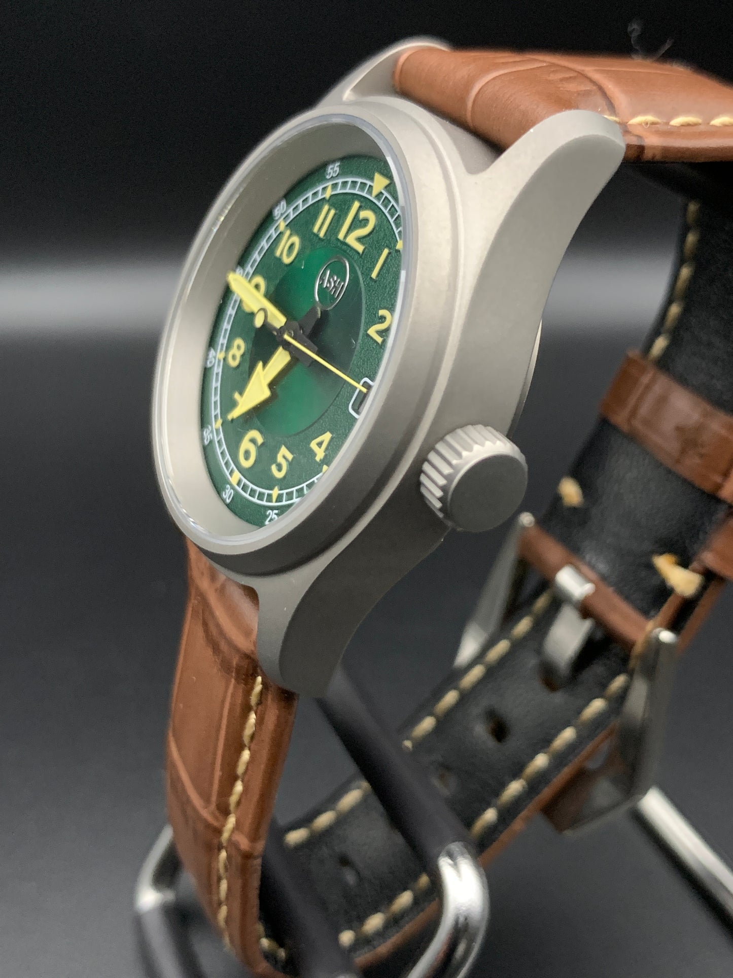 Green and Yellow Titanium Field Watch. Seiko NH35 Automatic.