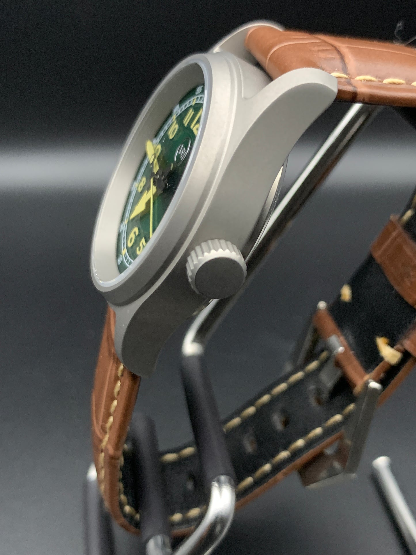Green and Yellow Titanium Field Watch. Seiko NH35 Automatic.