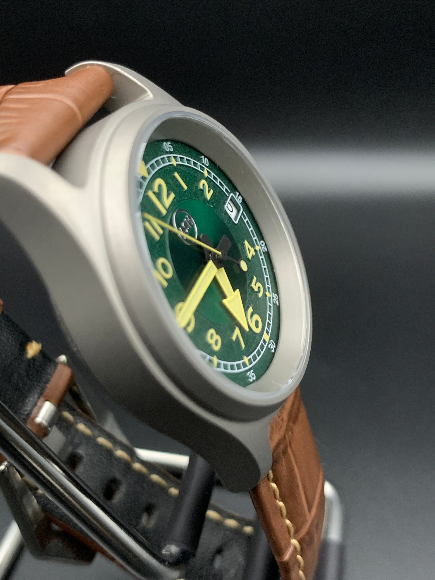 Green and Yellow Titanium Field Watch. Seiko NH35 Automatic.