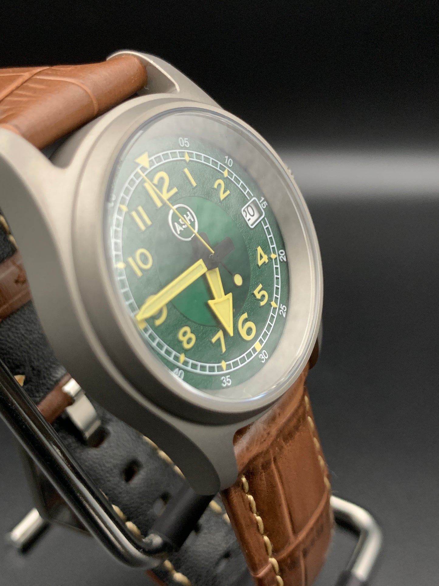 Green and Yellow Titanium Field Watch. Seiko NH35 Automatic.