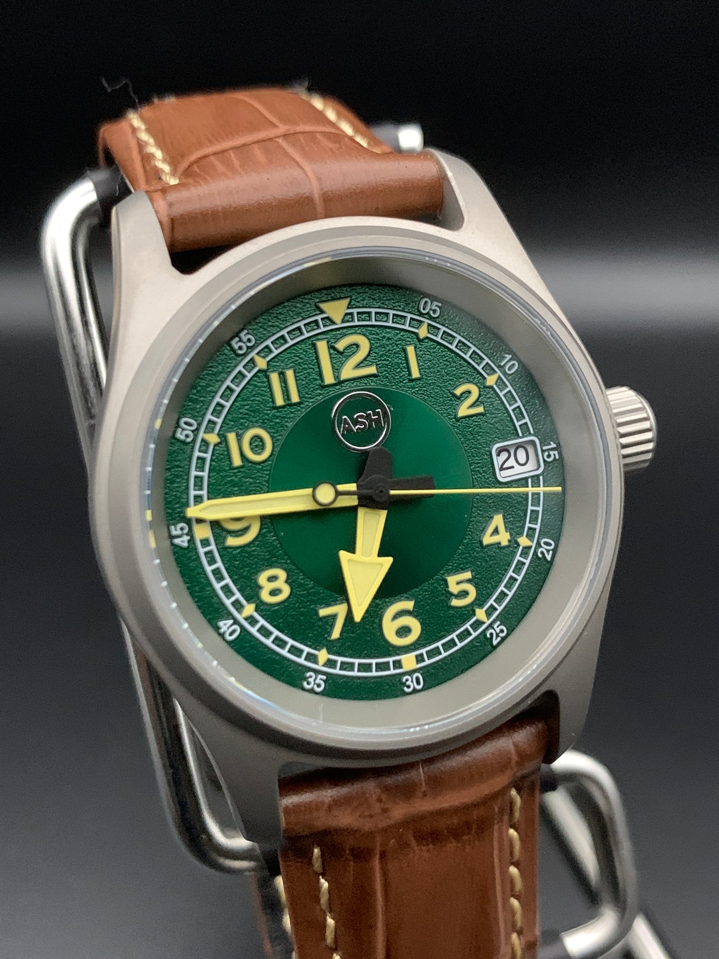 Green and Yellow Titanium Field Watch. Seiko NH35 Automatic.