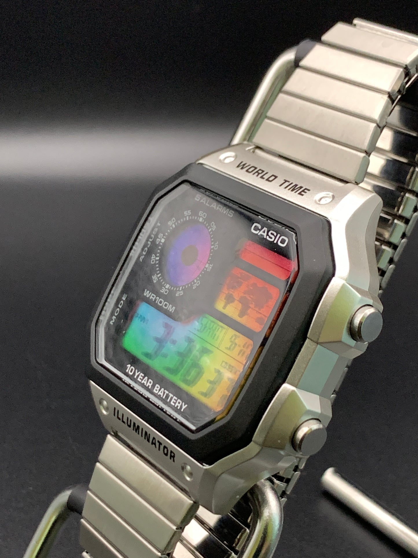 Casio AE-1200. Hydromod. Spiral rainbow filter. Bracelet