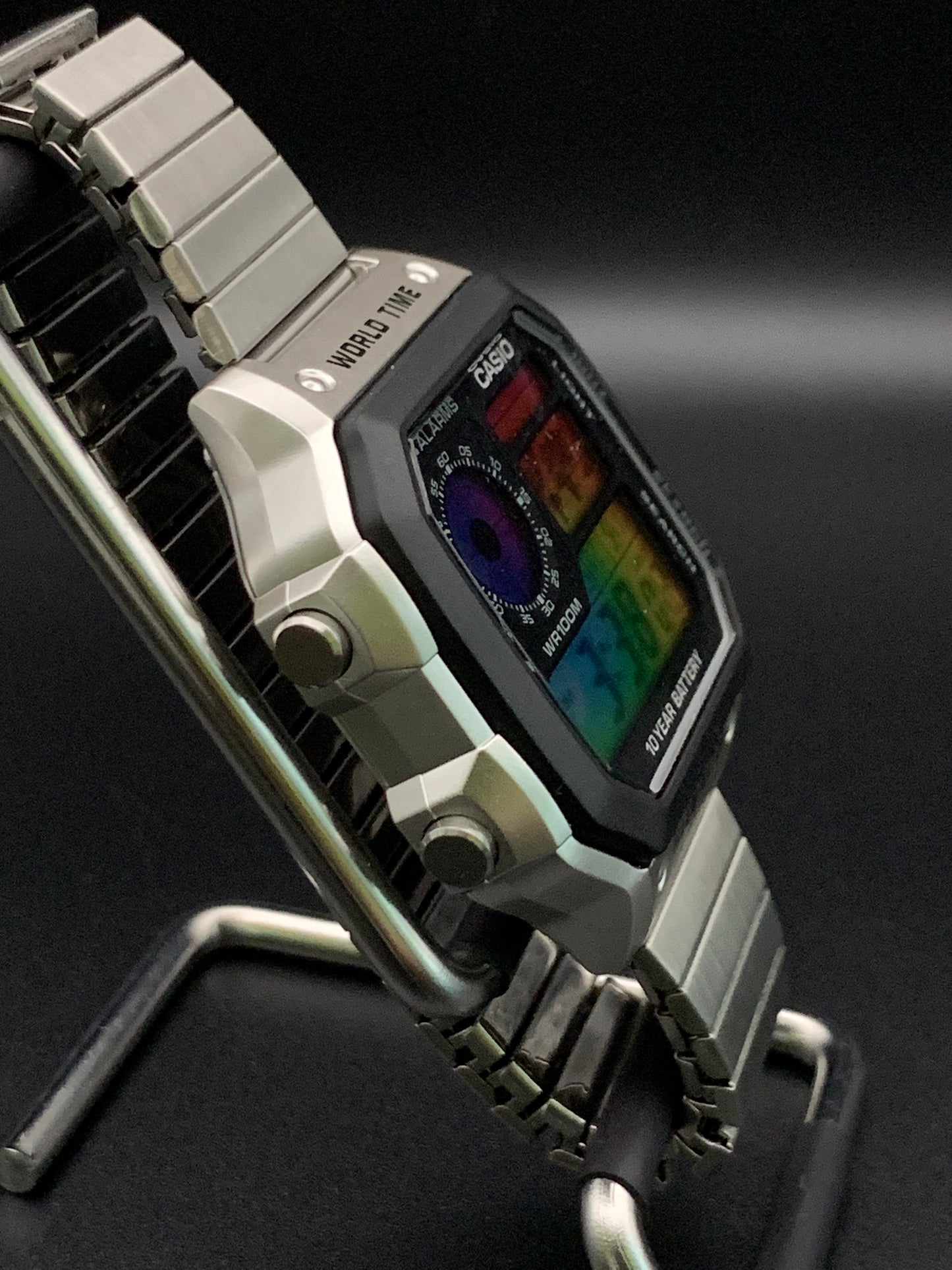 Casio AE-1200. Hydromod. Spiral rainbow filter. Bracelet