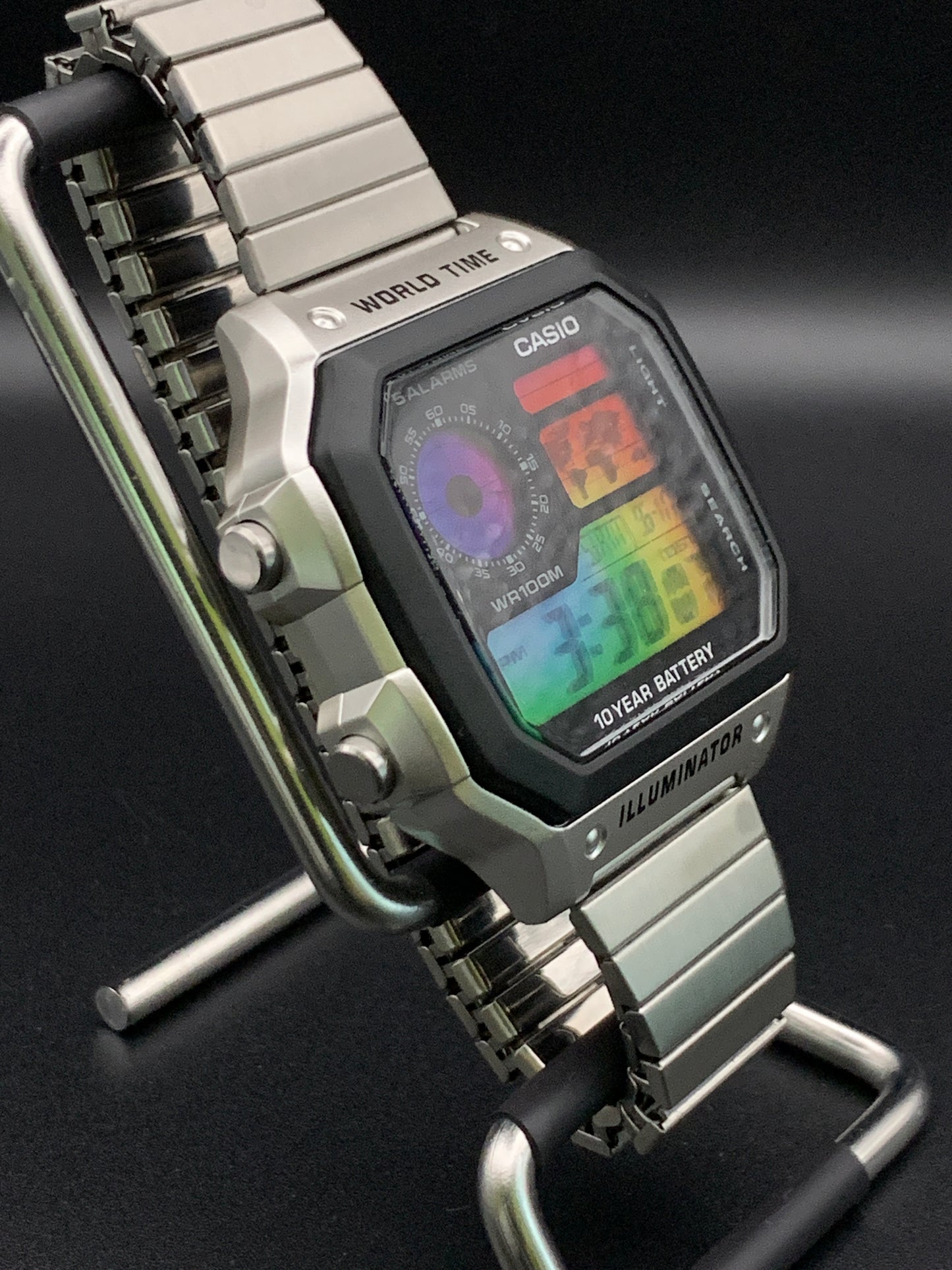 Casio AE-1200. Hydromod. Spiral rainbow filter. Bracelet