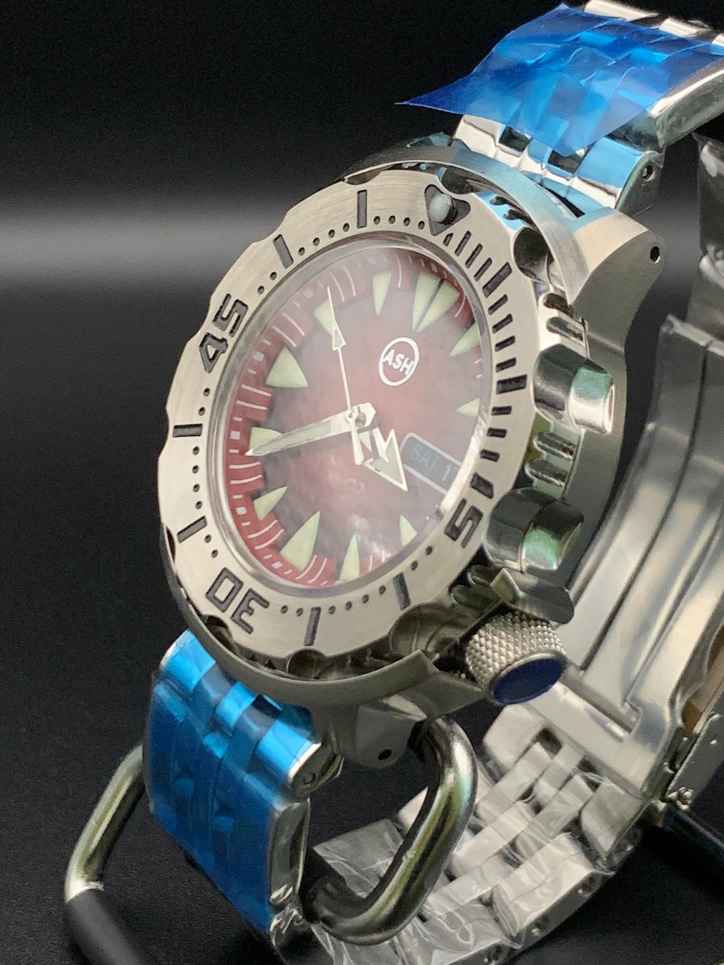 Vicious Monster Wristwatch. Seiko NH36 Automatic. Polished Bracelet.