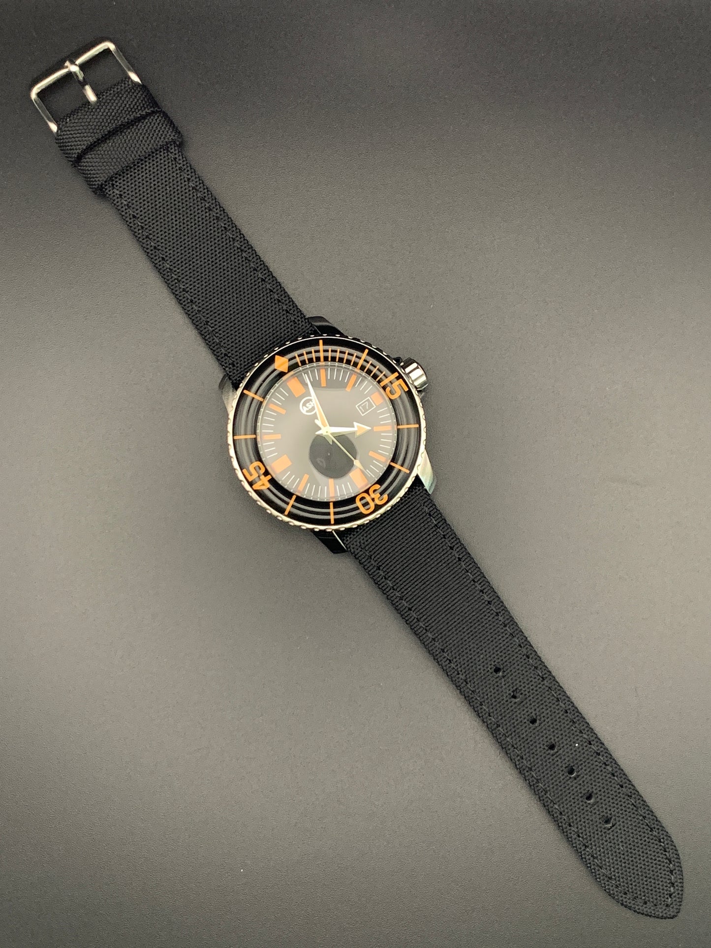 Classic Black and Orange Dive Watch. Seiko NH35 Automatic.