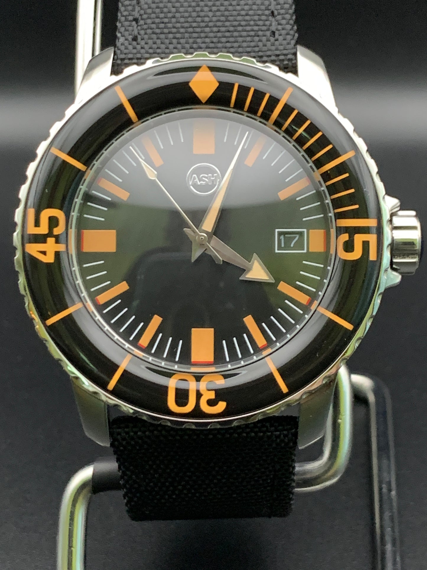 Classic Black and Orange Dive Watch. Seiko NH35 Automatic.