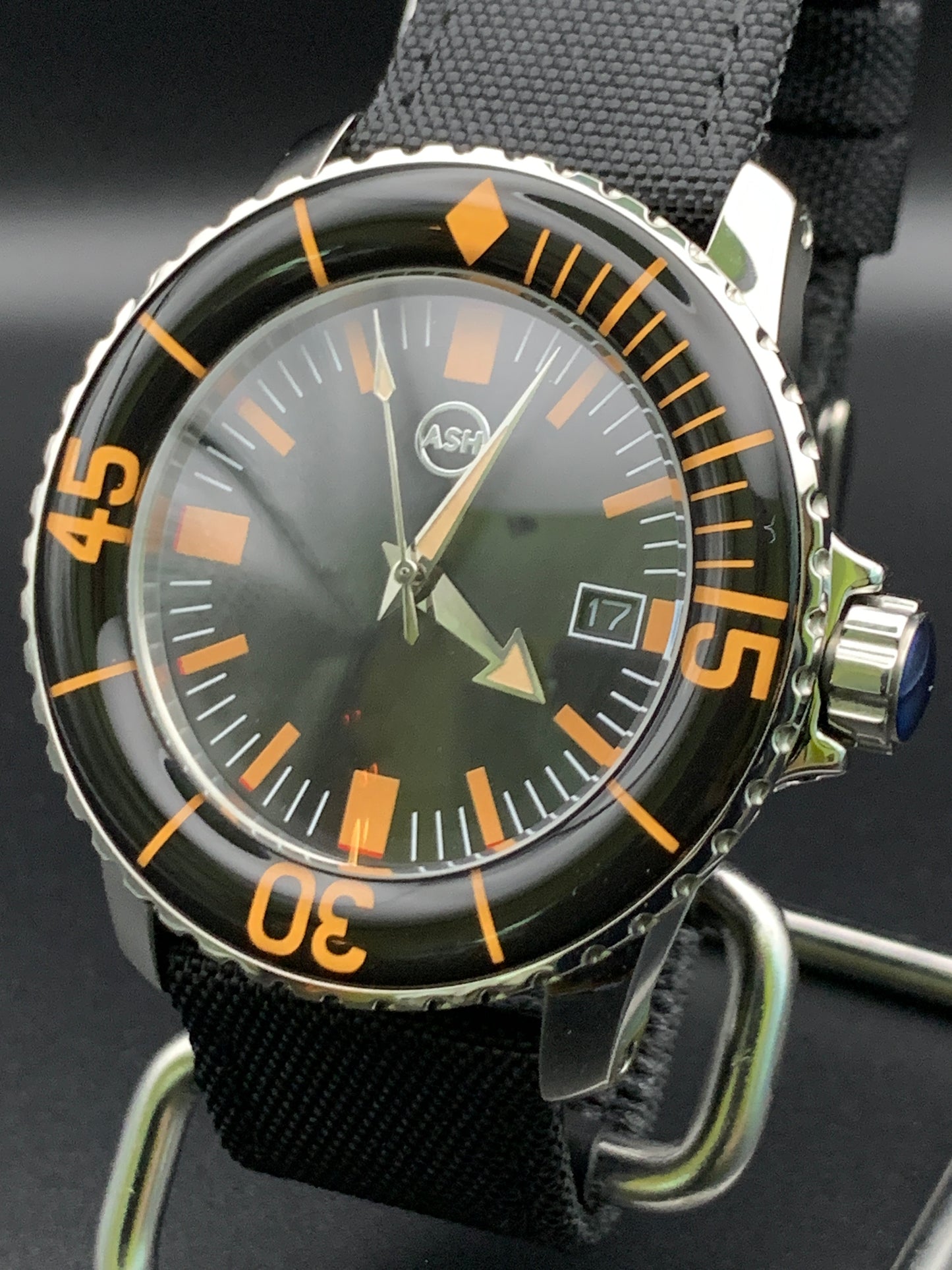 Classic Black and Orange Dive Watch. Seiko NH35 Automatic.