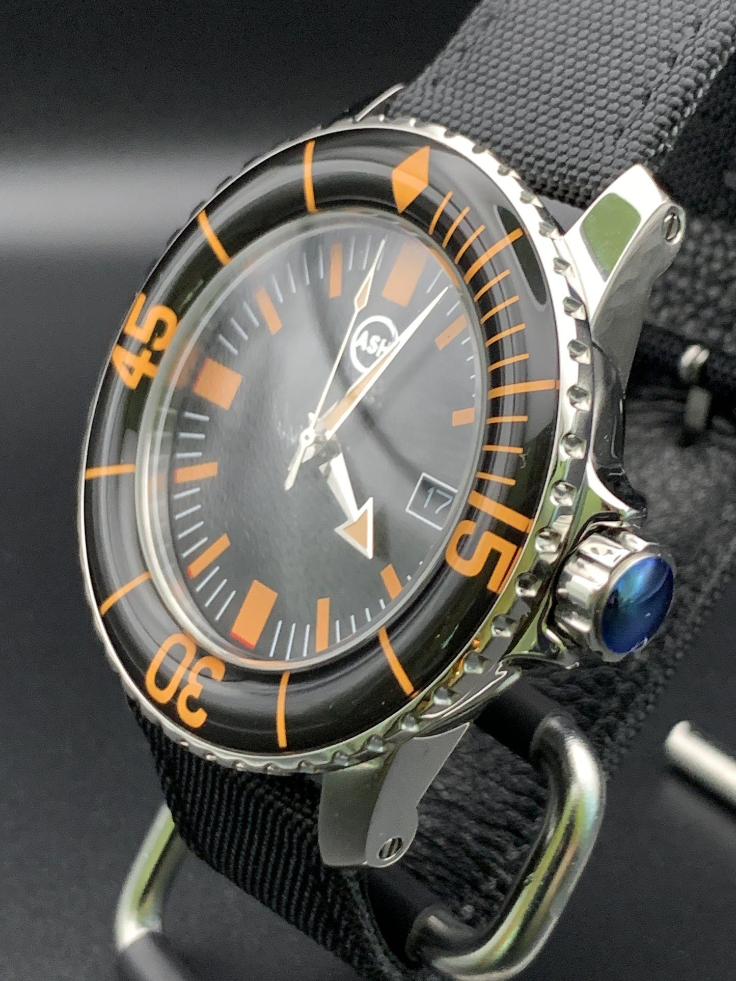 Classic Black and Orange Dive Watch. Seiko NH35 Automatic.