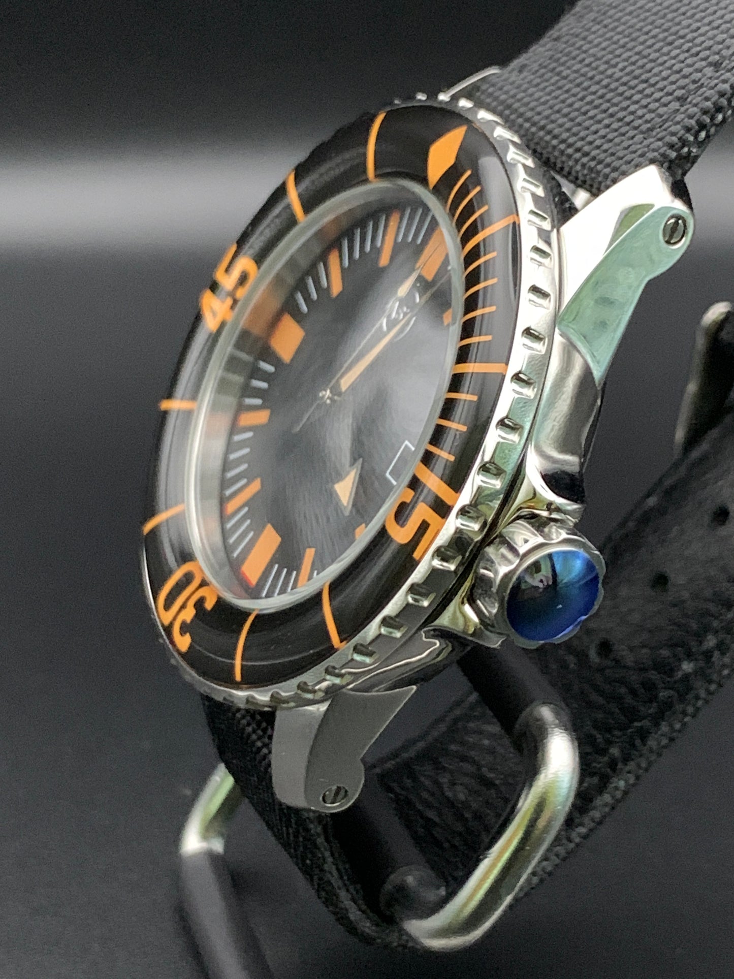 Classic Black and Orange Dive Watch. Seiko NH35 Automatic.