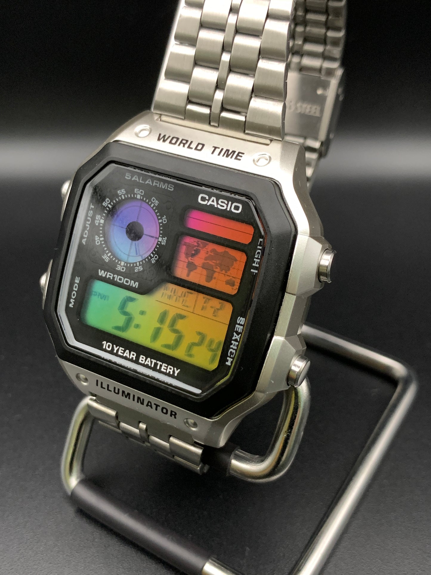 New Casio AE-1200. Rainbow filter and HydroMod. Retro bracelet.