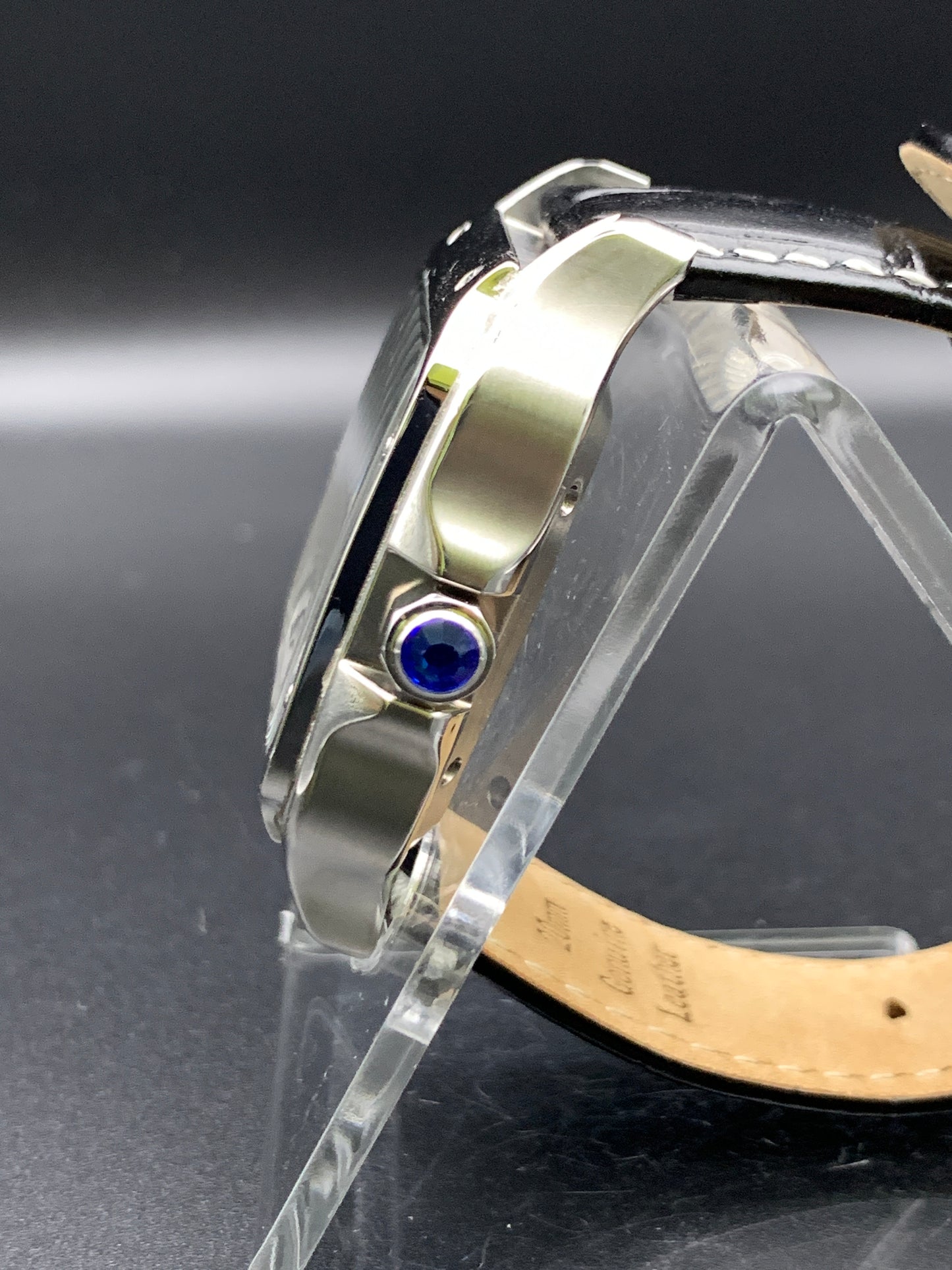 Santos styled 39mm rectangular dress watch. Mother of Pearl dial.