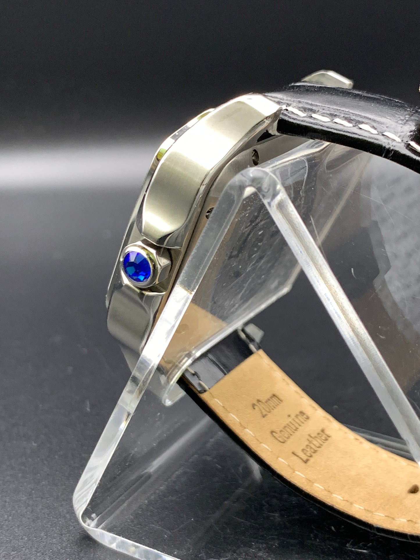 Santos styled 39mm rectangular dress watch. Mother of Pearl dial.