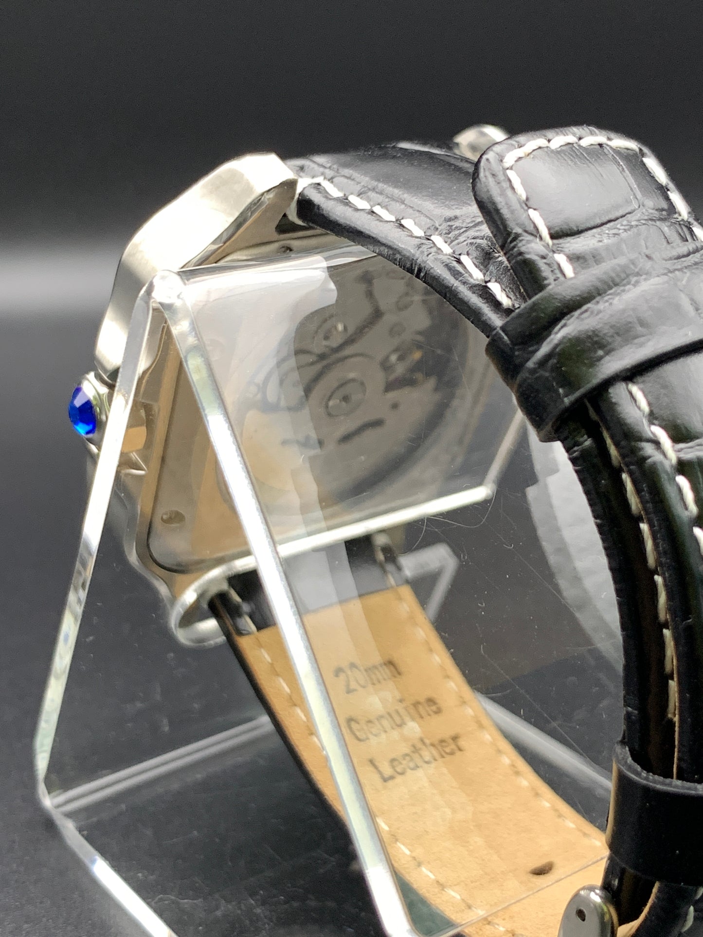 Santos styled 39mm rectangular dress watch. Mother of Pearl dial.