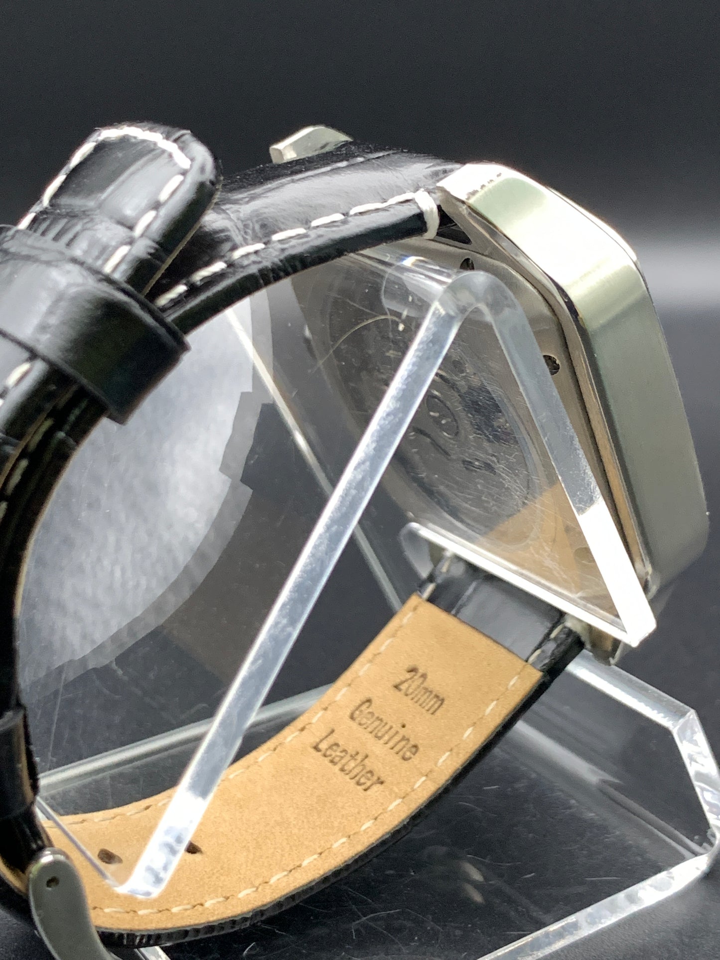 Santos styled 39mm rectangular dress watch. Mother of Pearl dial.