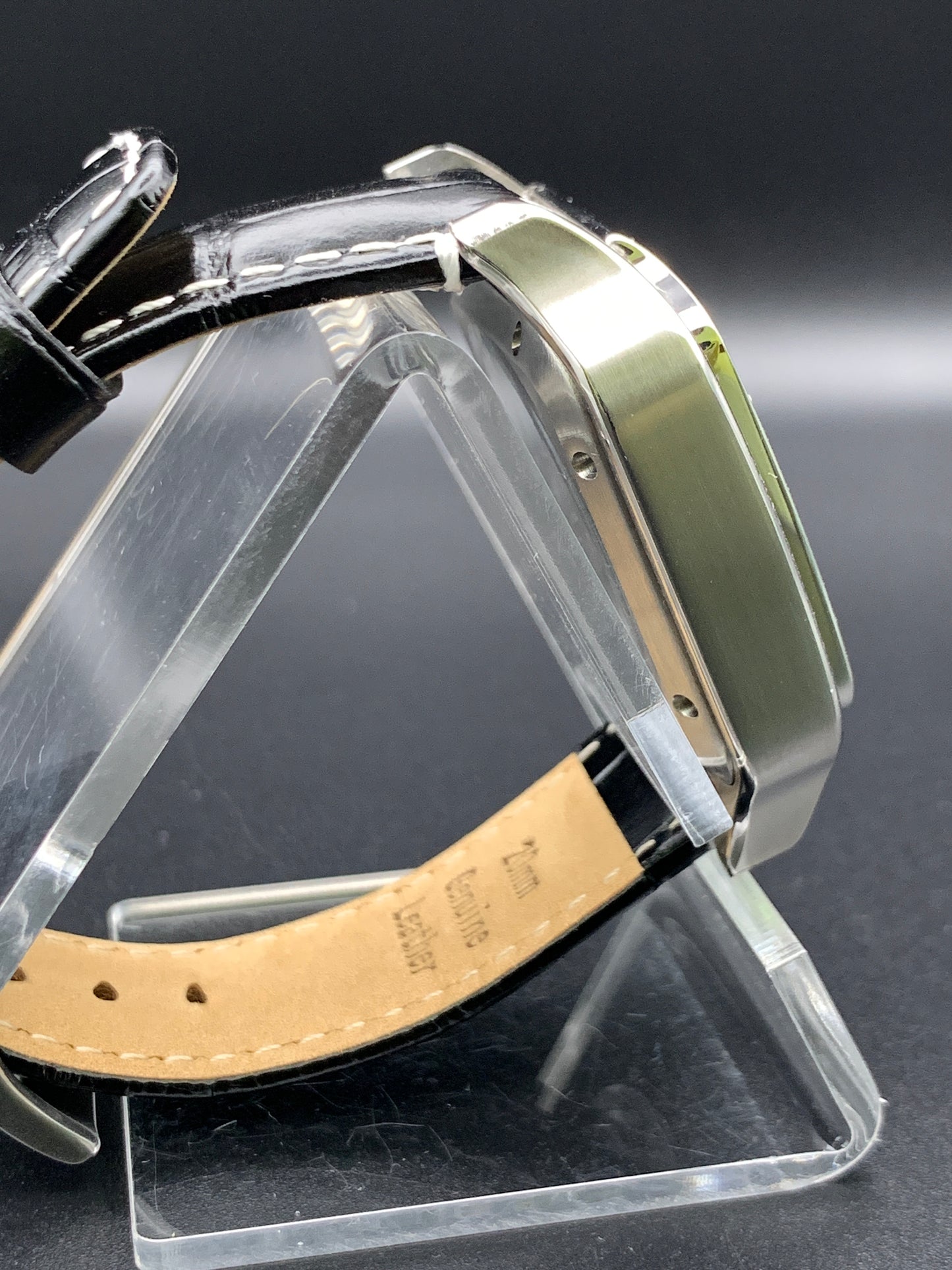 Santos styled 39mm rectangular dress watch. Mother of Pearl dial.