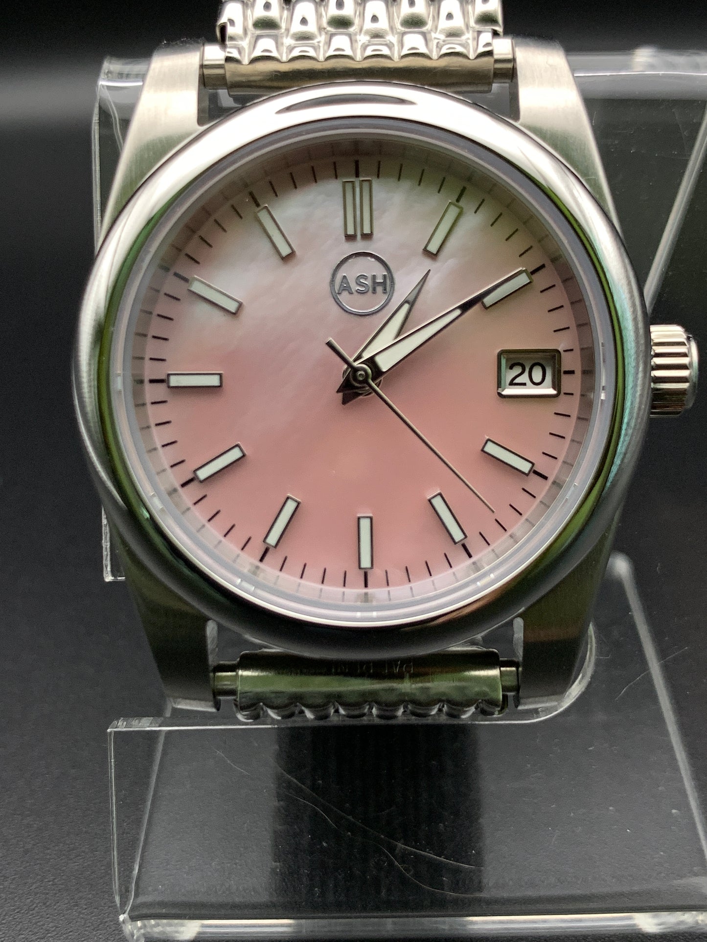 Pink Mother of Pearl 36mm dress Watch. Vintage Speidel bracelet.