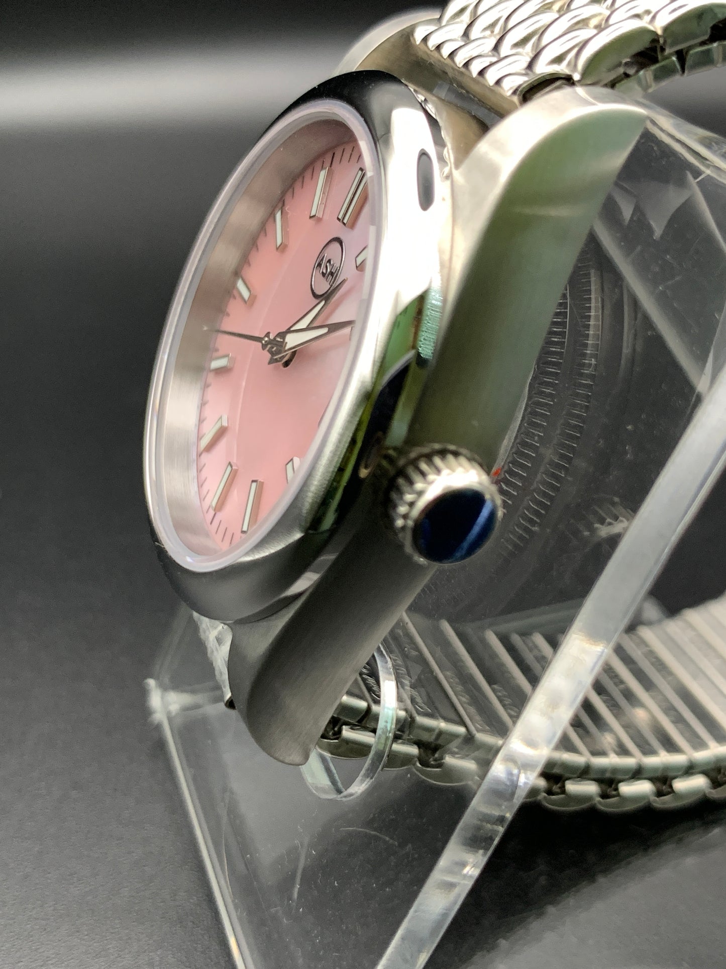 Pink Mother of Pearl 36mm dress Watch. Vintage Speidel bracelet.