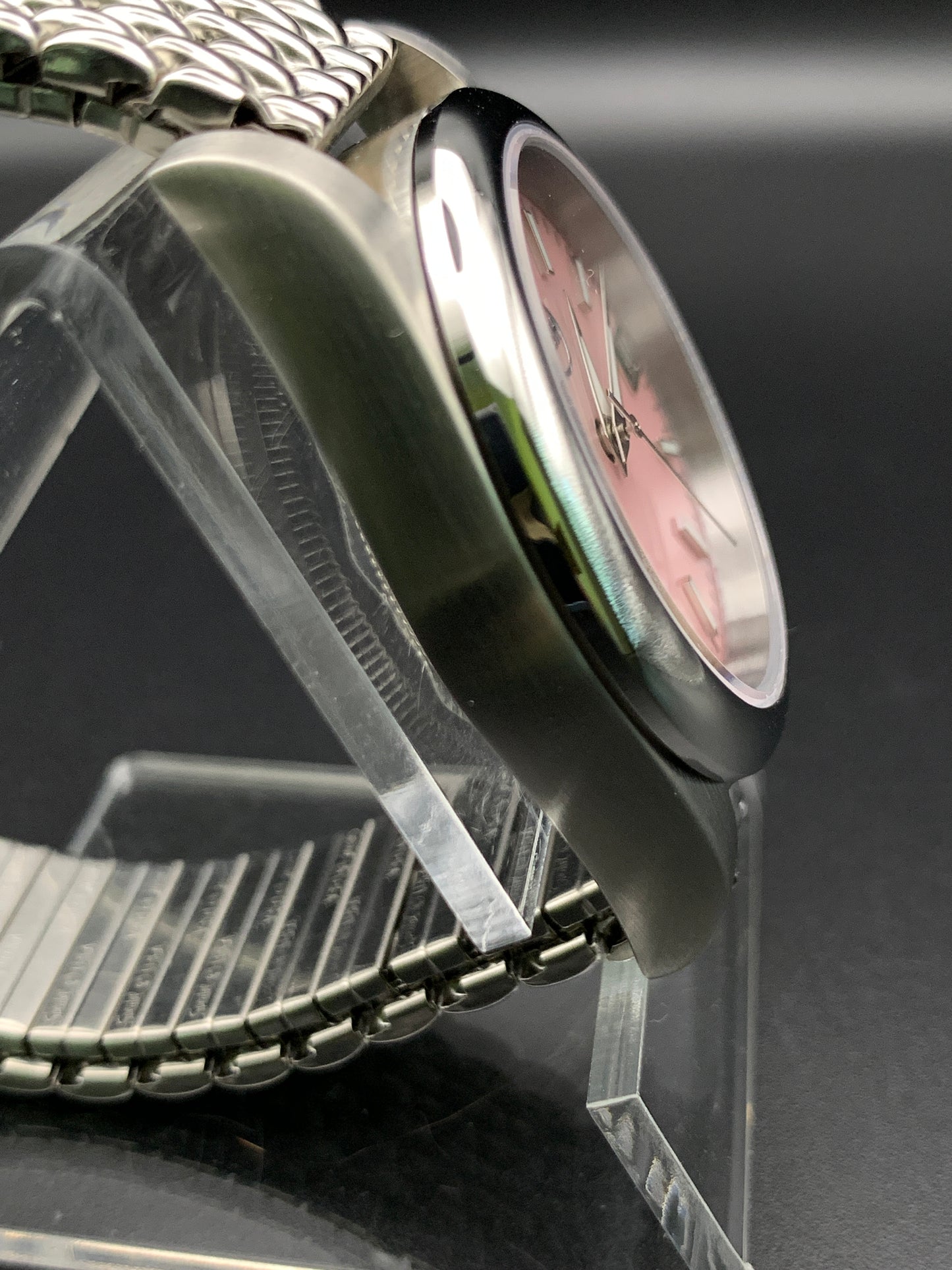 Pink Mother of Pearl 36mm dress Watch. Vintage Speidel bracelet.