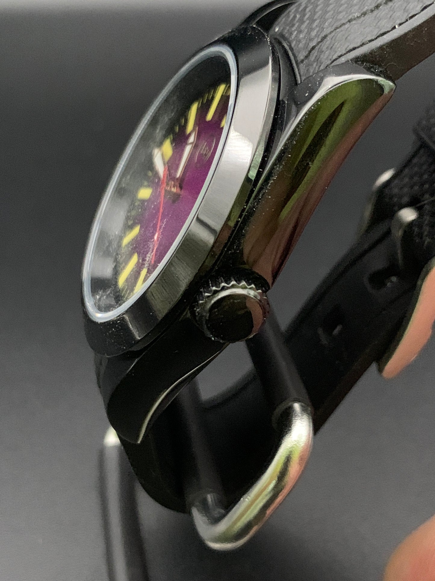Black and purple sport watch.