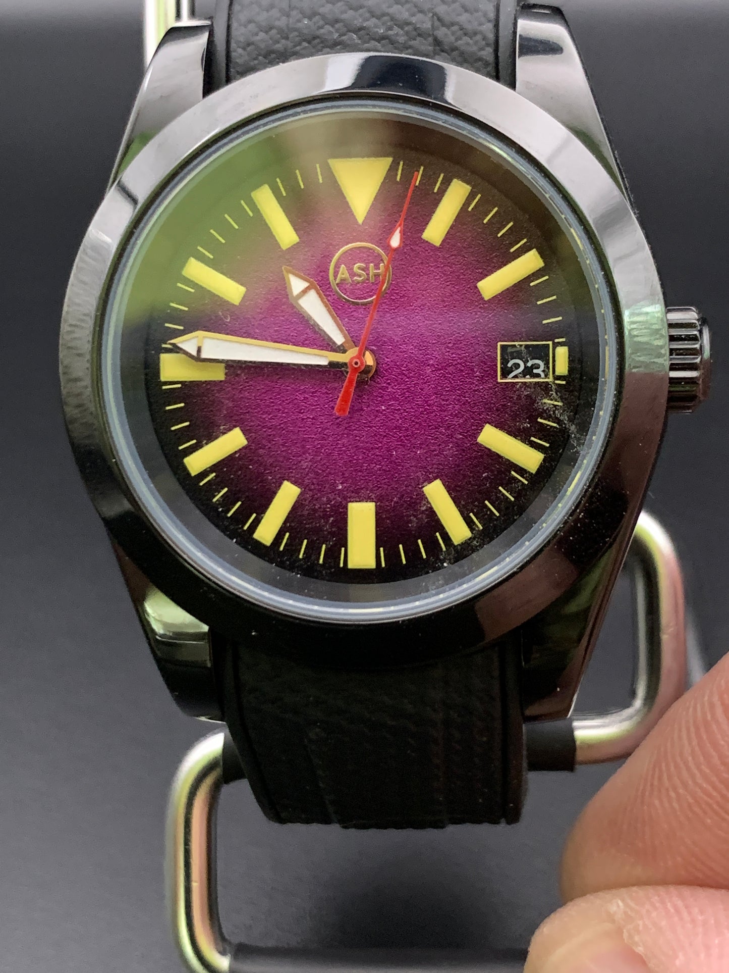 Black and purple sport watch.